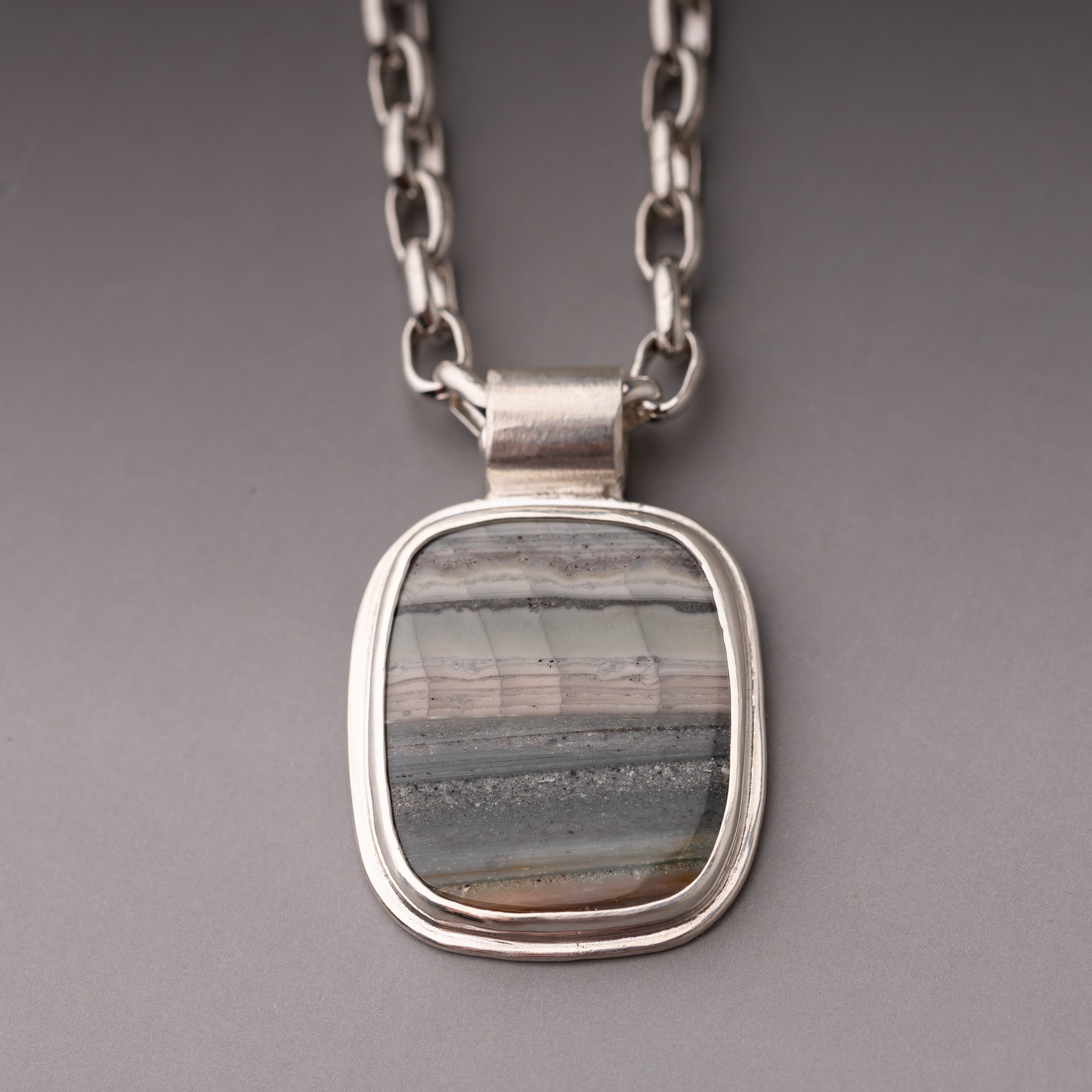 Saturn Agate Pendant on Handmade Toggle Chain