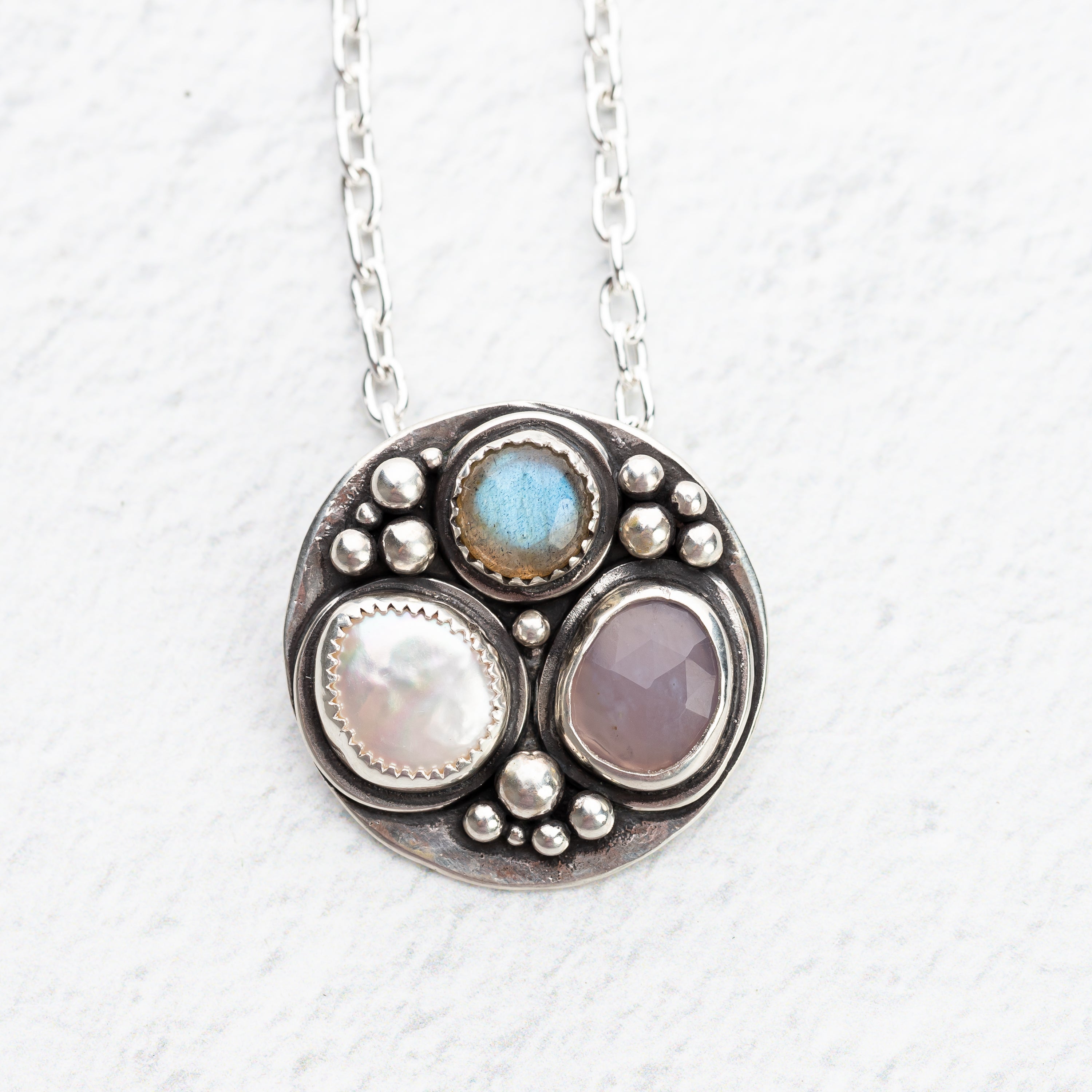 Stone Cluster Disc Necklace
