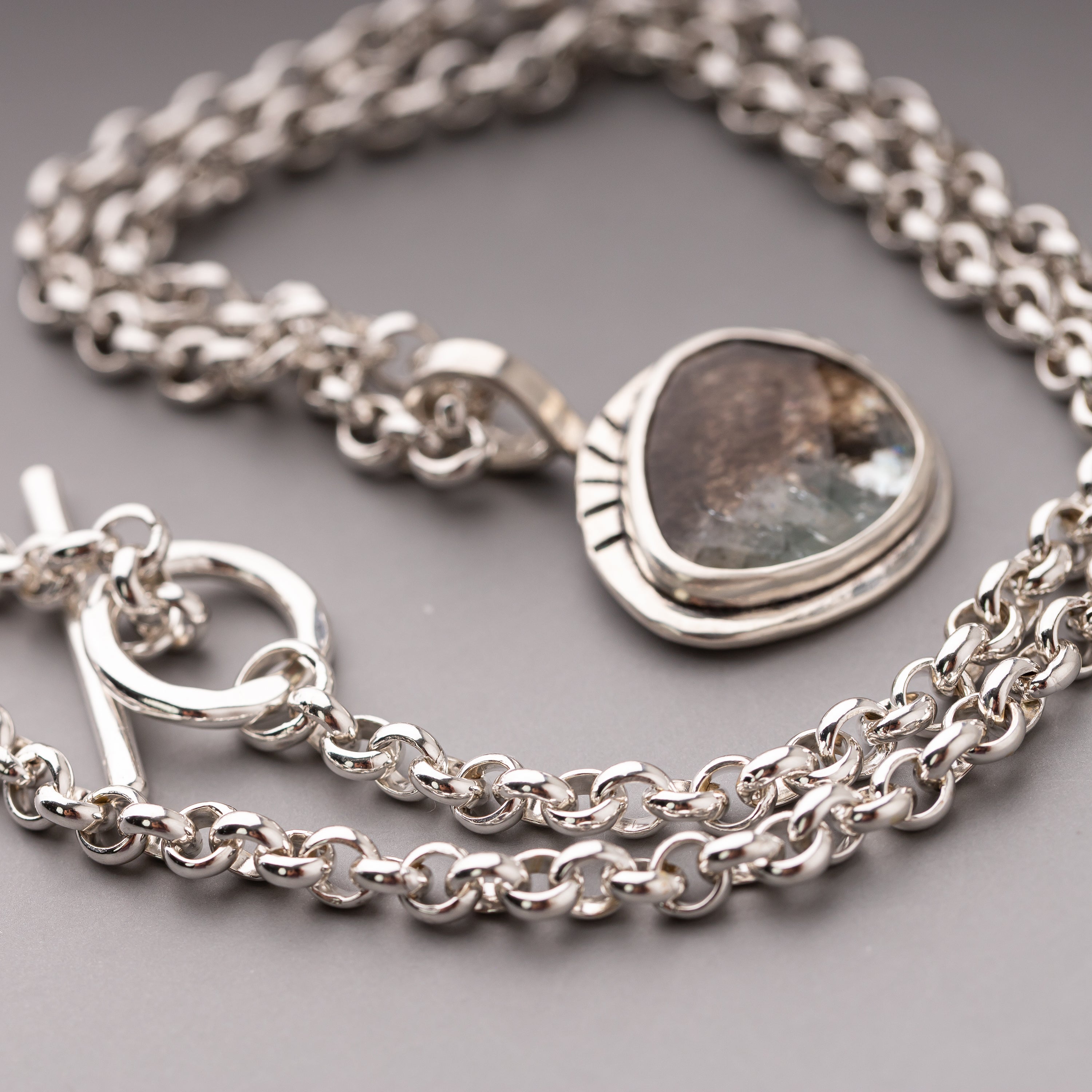 Moss Aquamarine Pendant on Handmade Rolo Chain