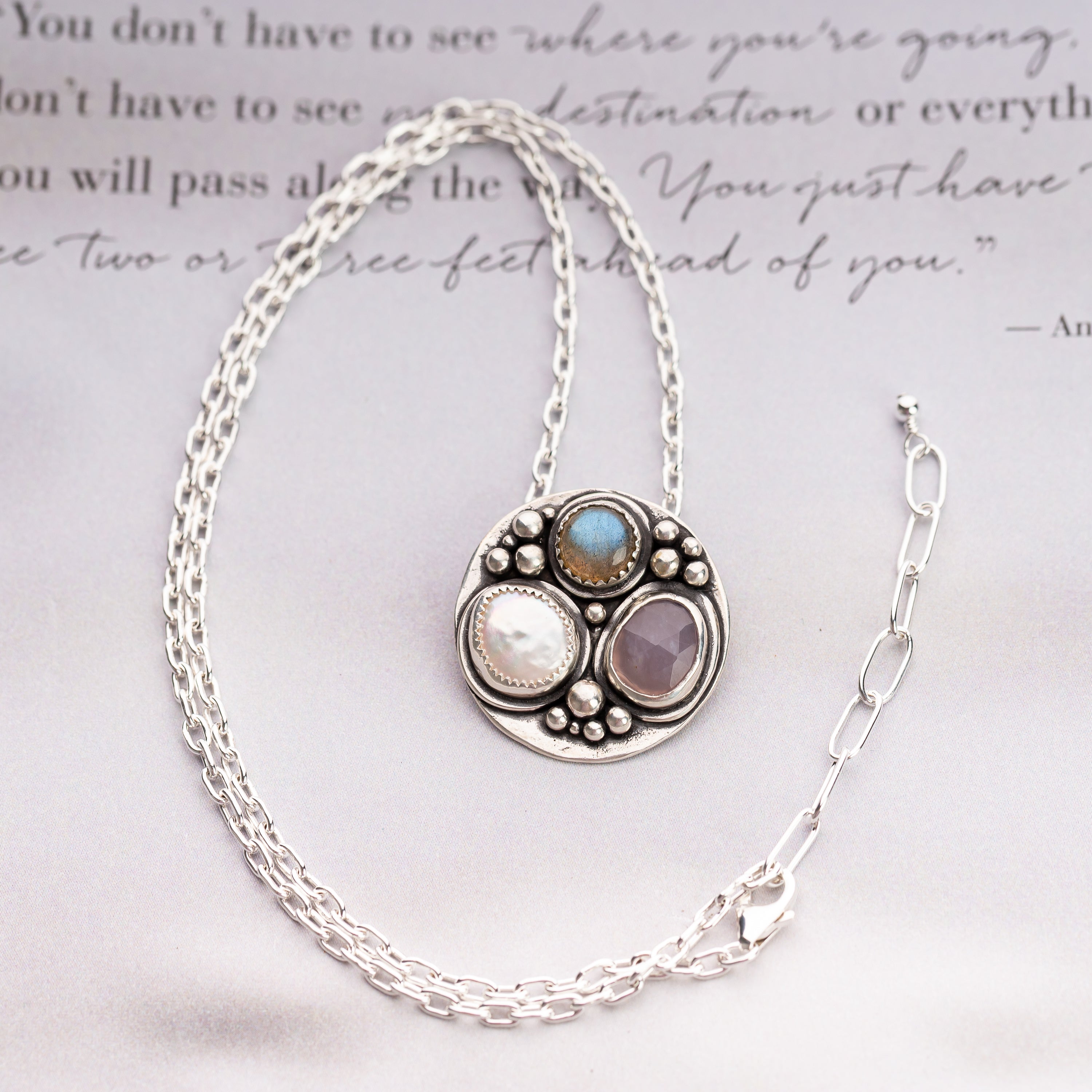 Stone Cluster Disc Necklace