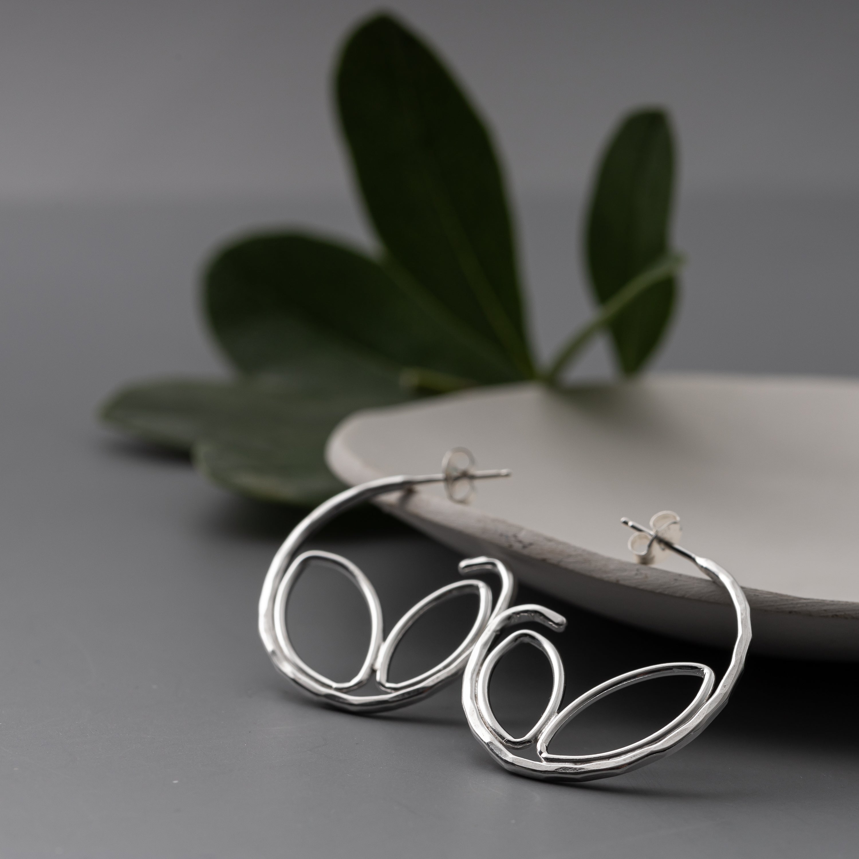Leaf Shaped Hoop Earrings