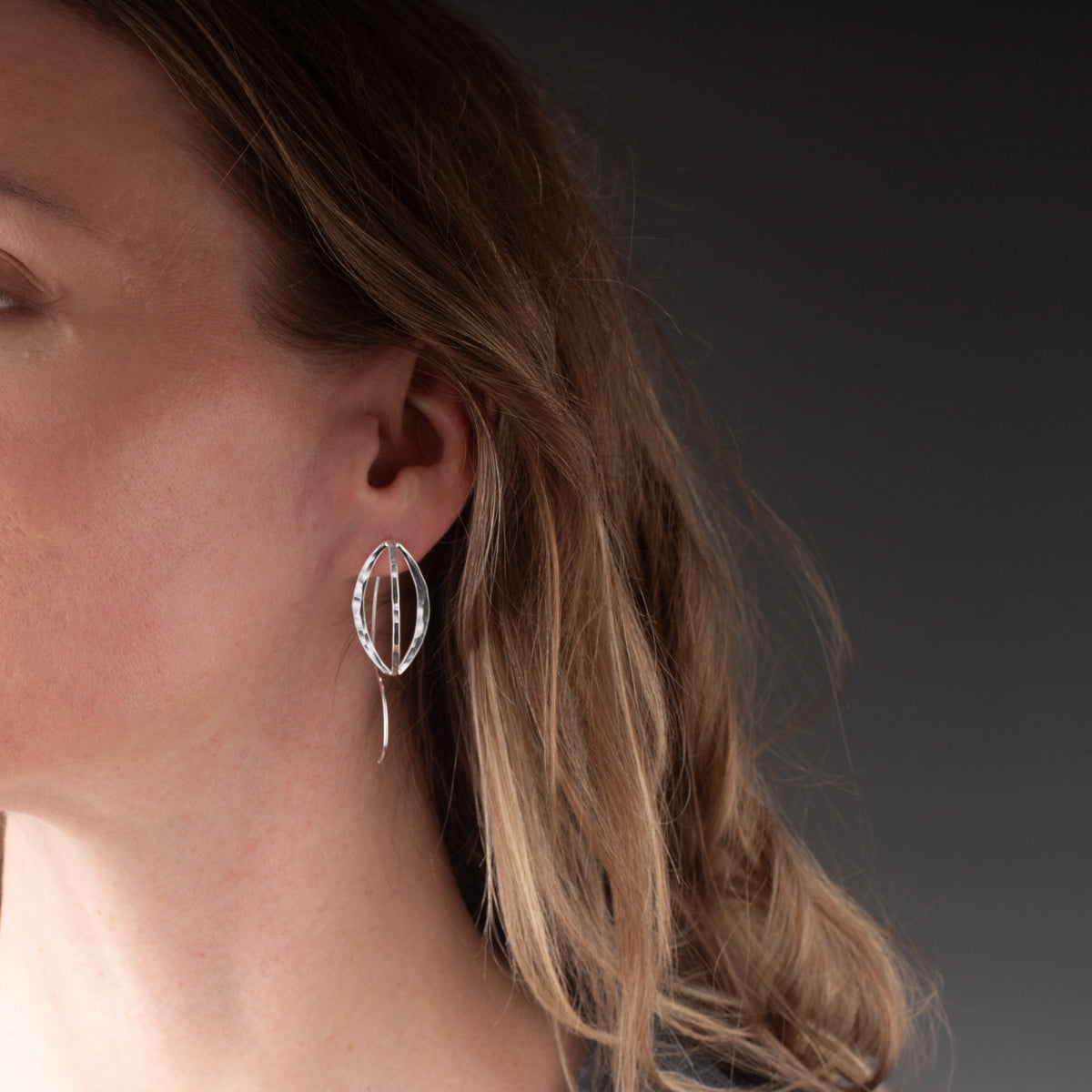 Sculptural Silver Leaf Pod Earrings