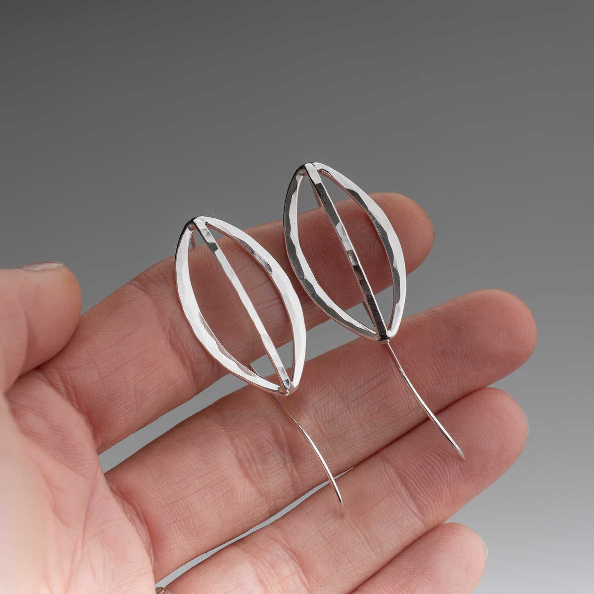 Sculptural Silver Leaf Pod Earrings