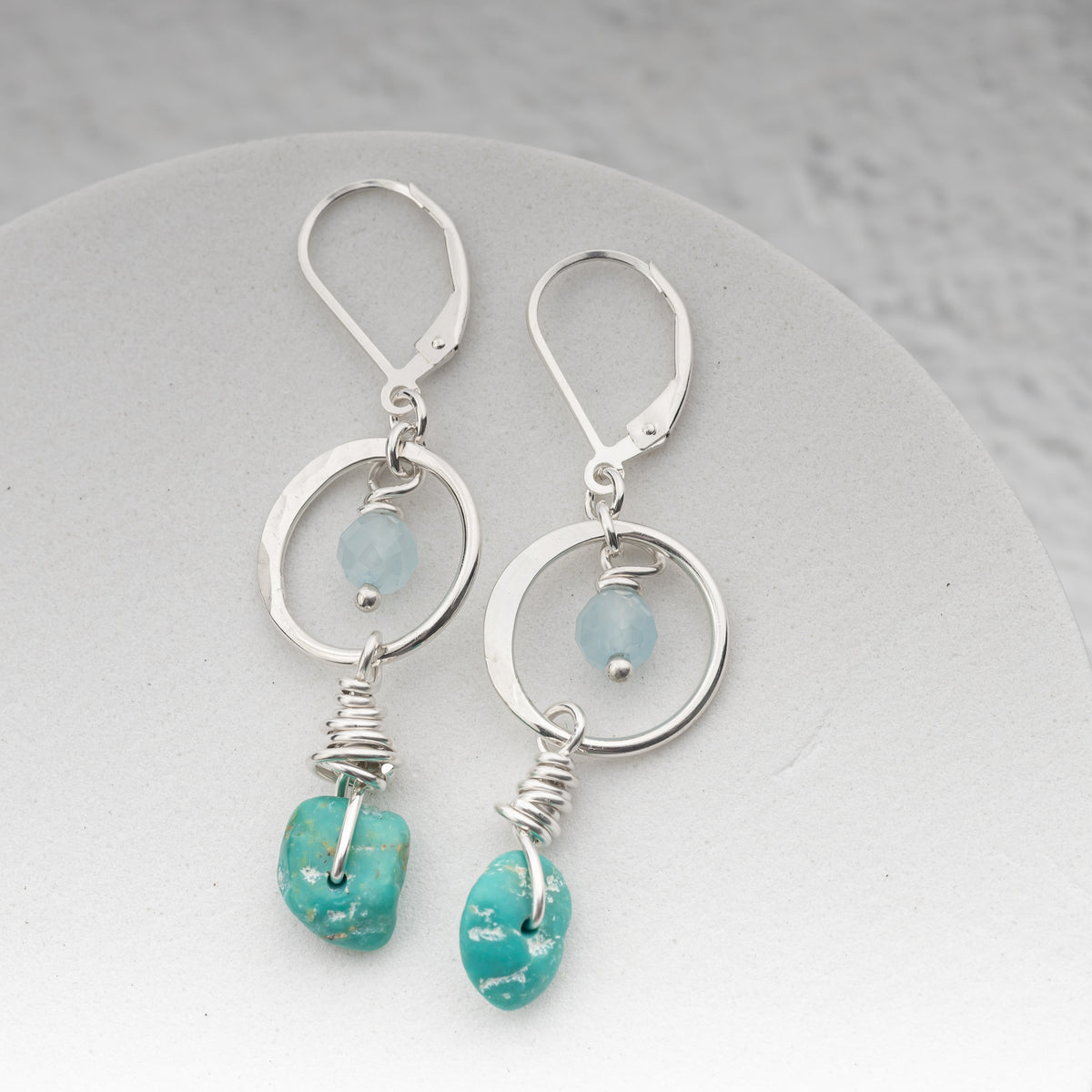 Kingman Turquoise and Aquamarine Earrings