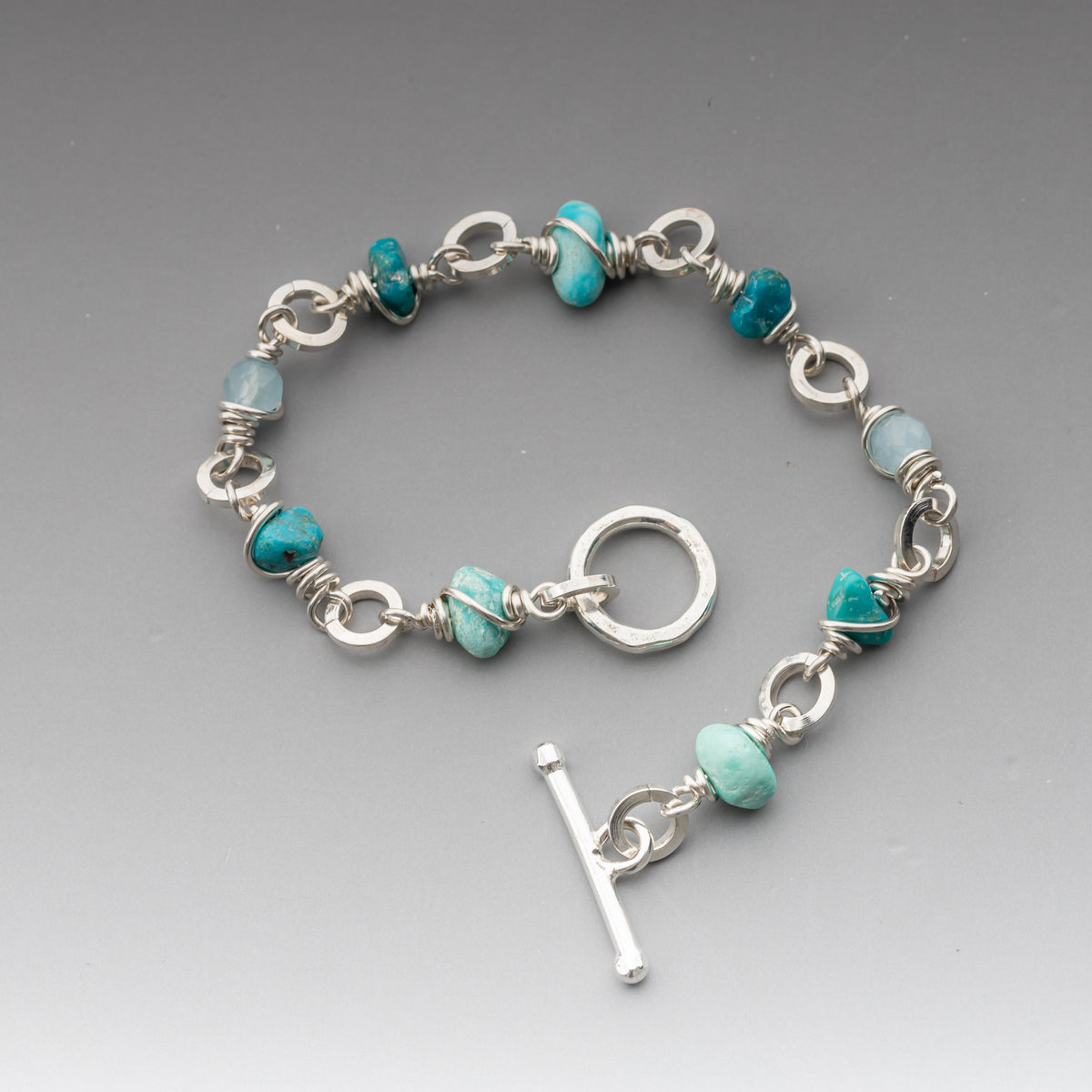 Kingman Turquoise and Aquamarine Wrapped Bracelet