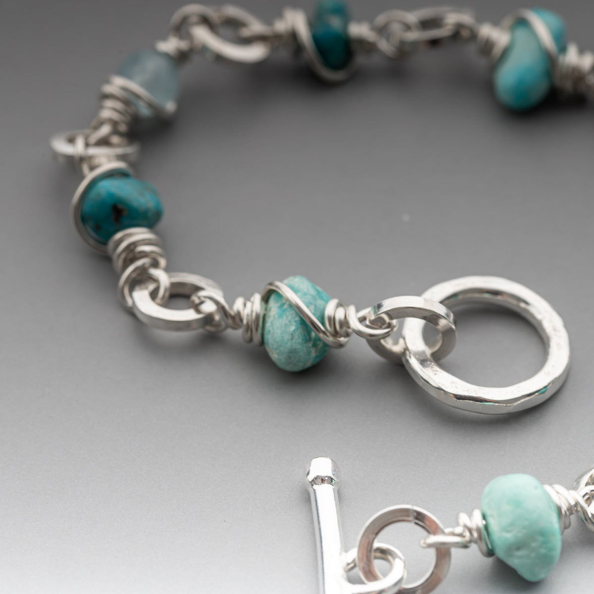 Kingman Turquoise and Aquamarine Wrapped Bracelet
