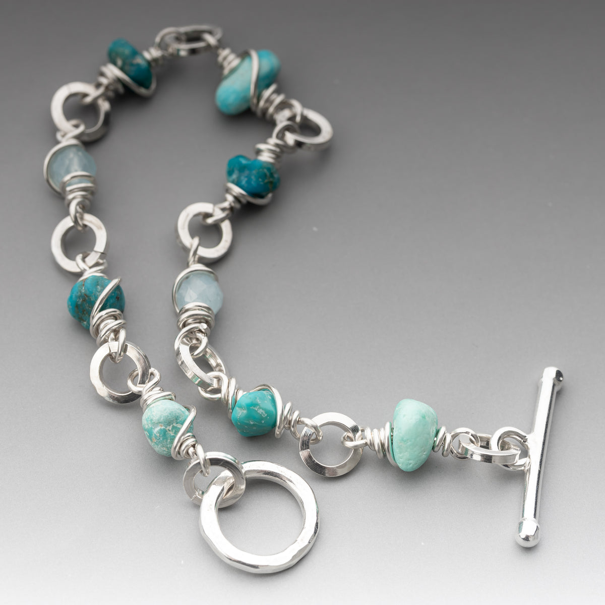 Kingman Turquoise and Aquamarine Wrapped Bracelet