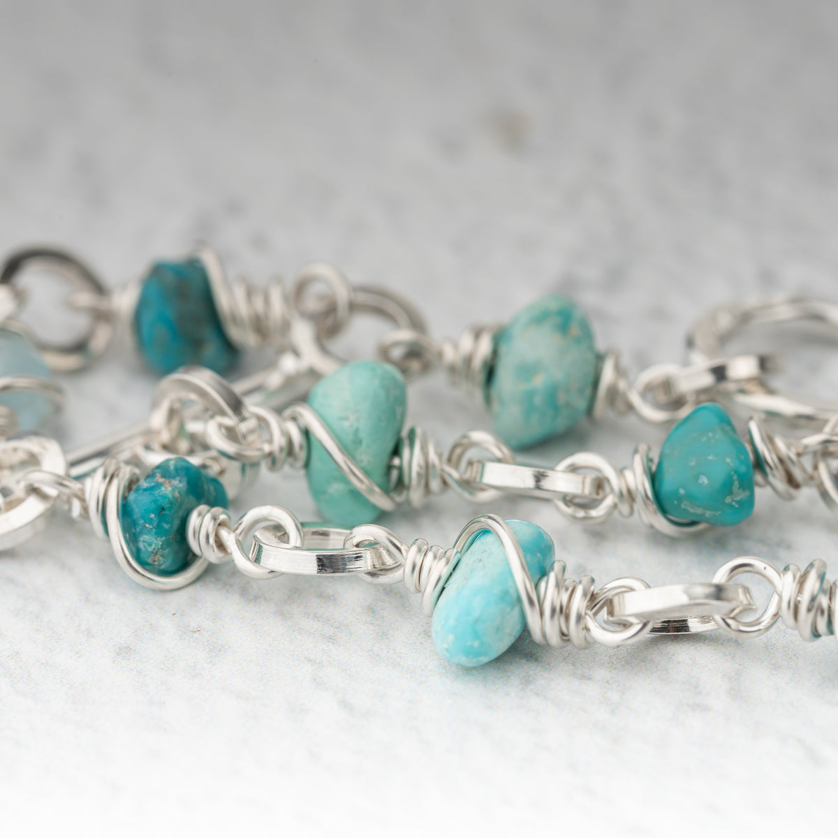 Kingman Turquoise and Aquamarine Wrapped Bracelet