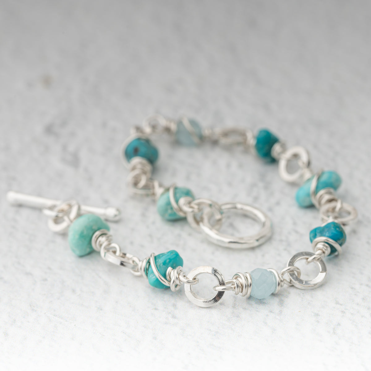 Kingman Turquoise and Aquamarine Wrapped Bracelet