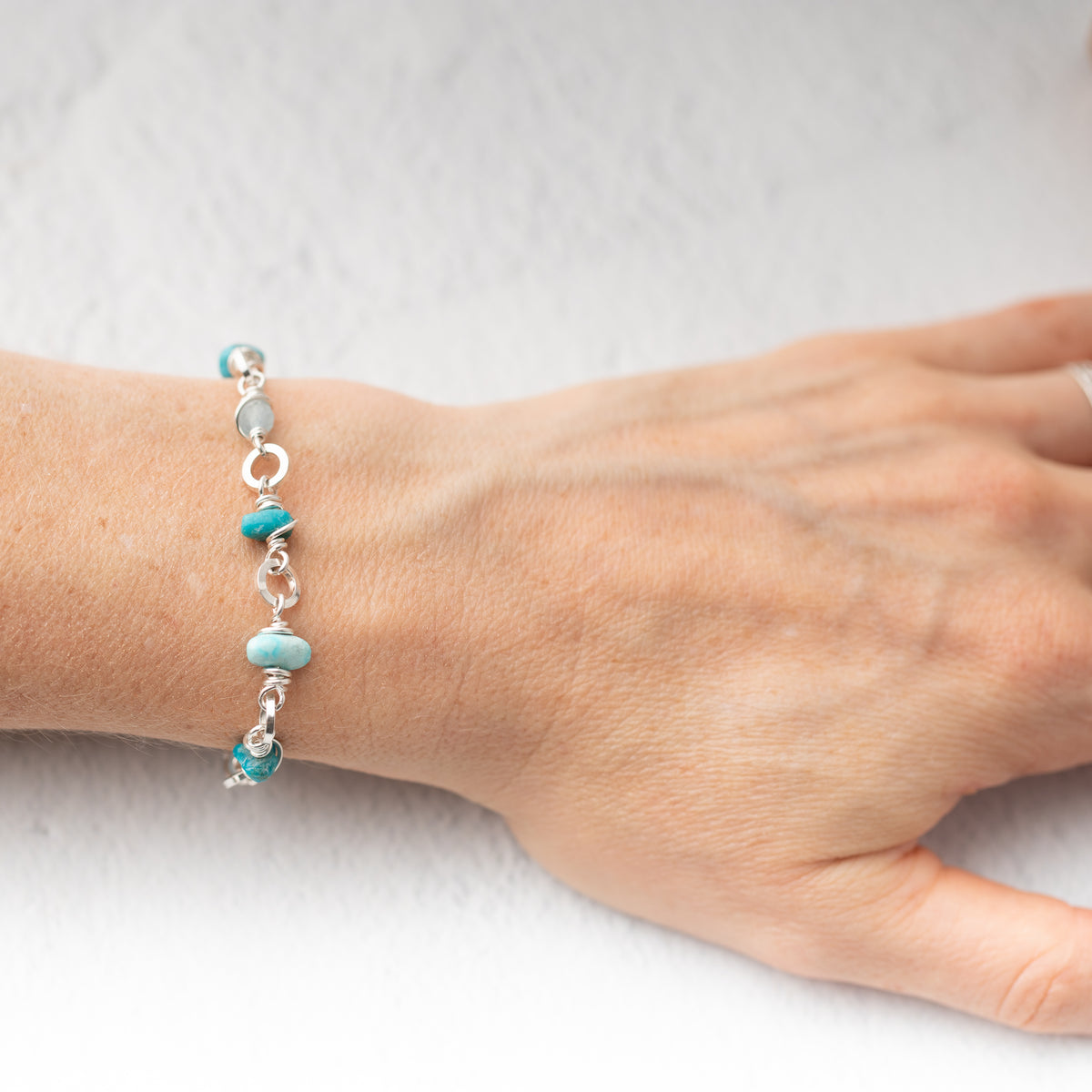Kingman Turquoise and Aquamarine Wrapped Bracelet