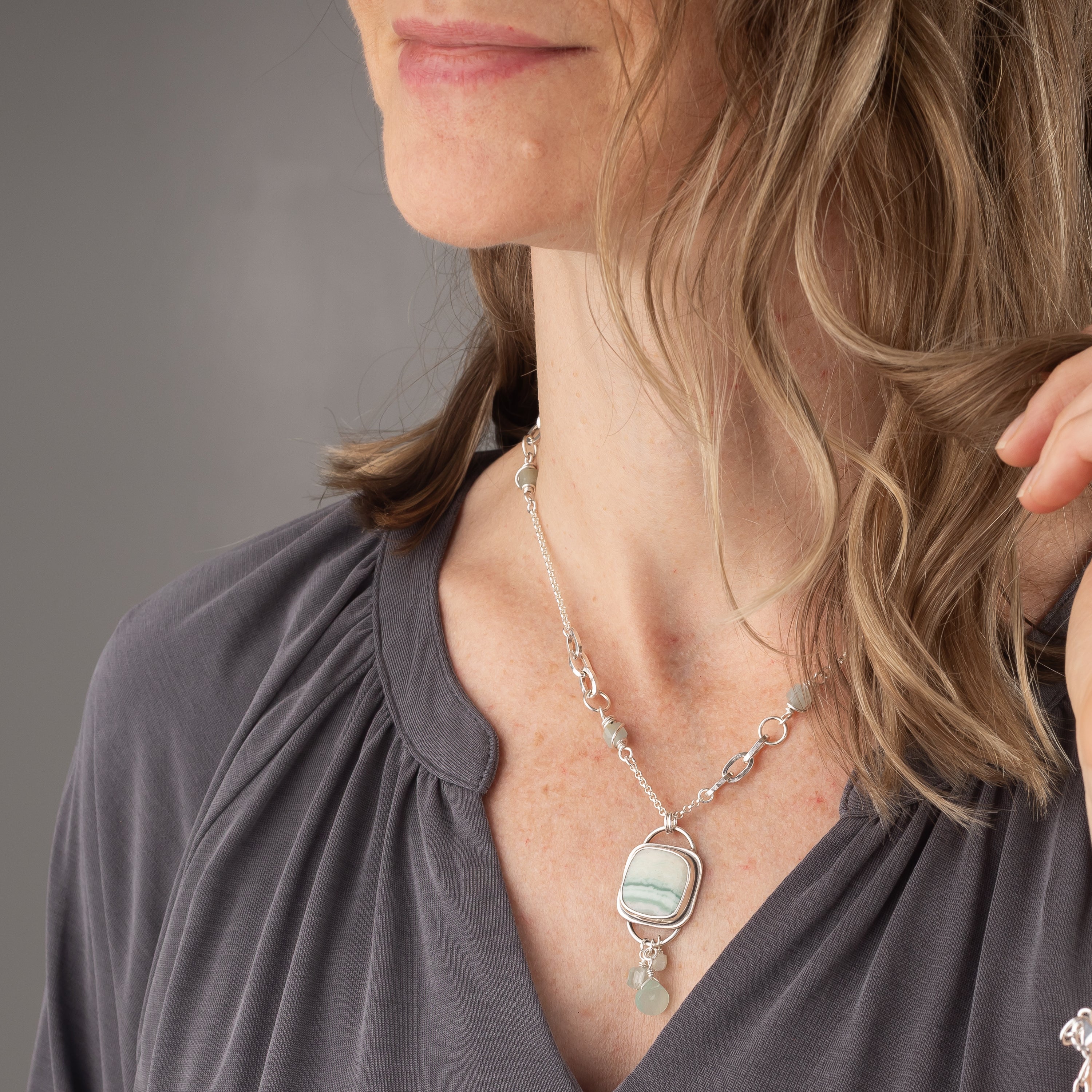 Agate, Aquamarine and Chalcedony Necklace