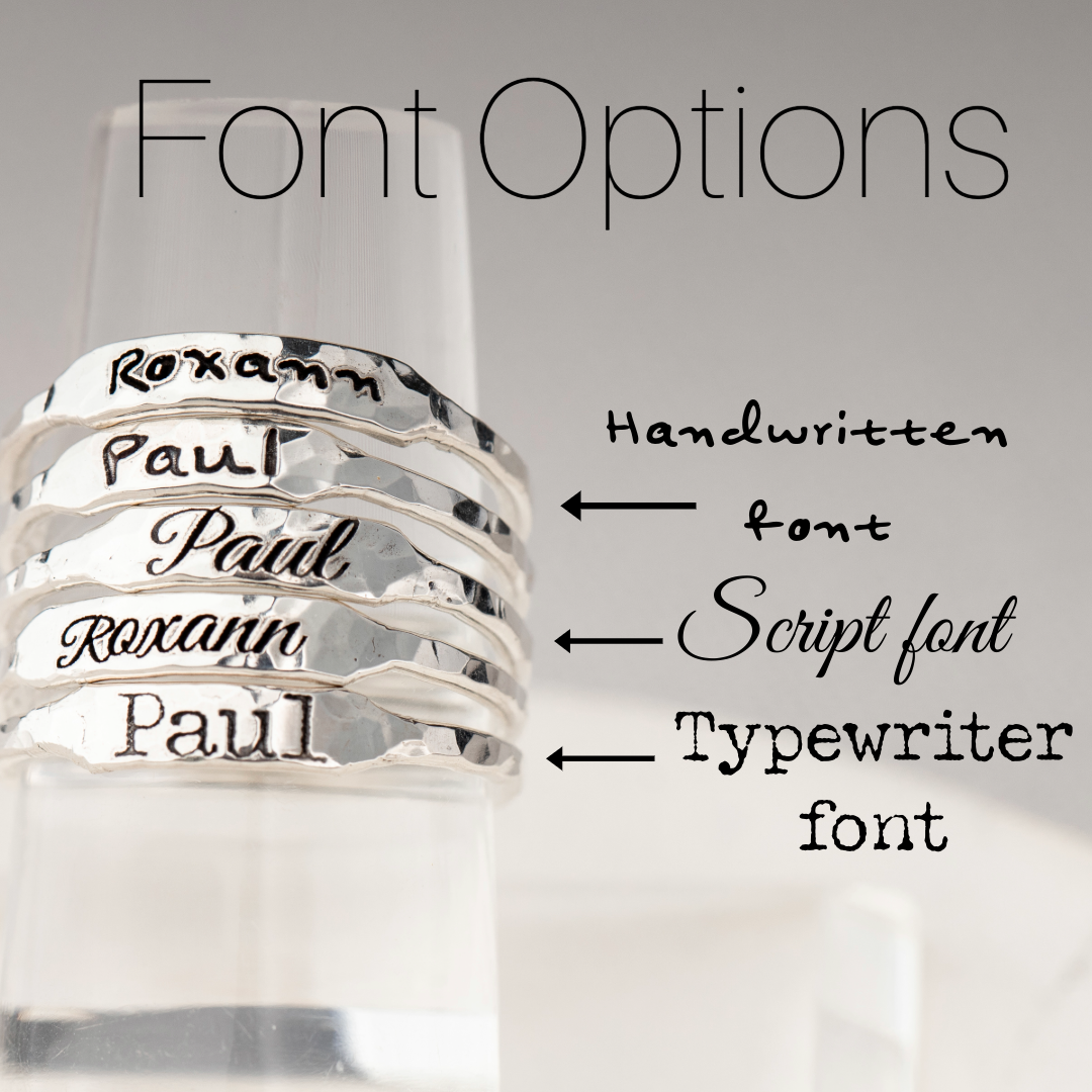 hammered silver name rings