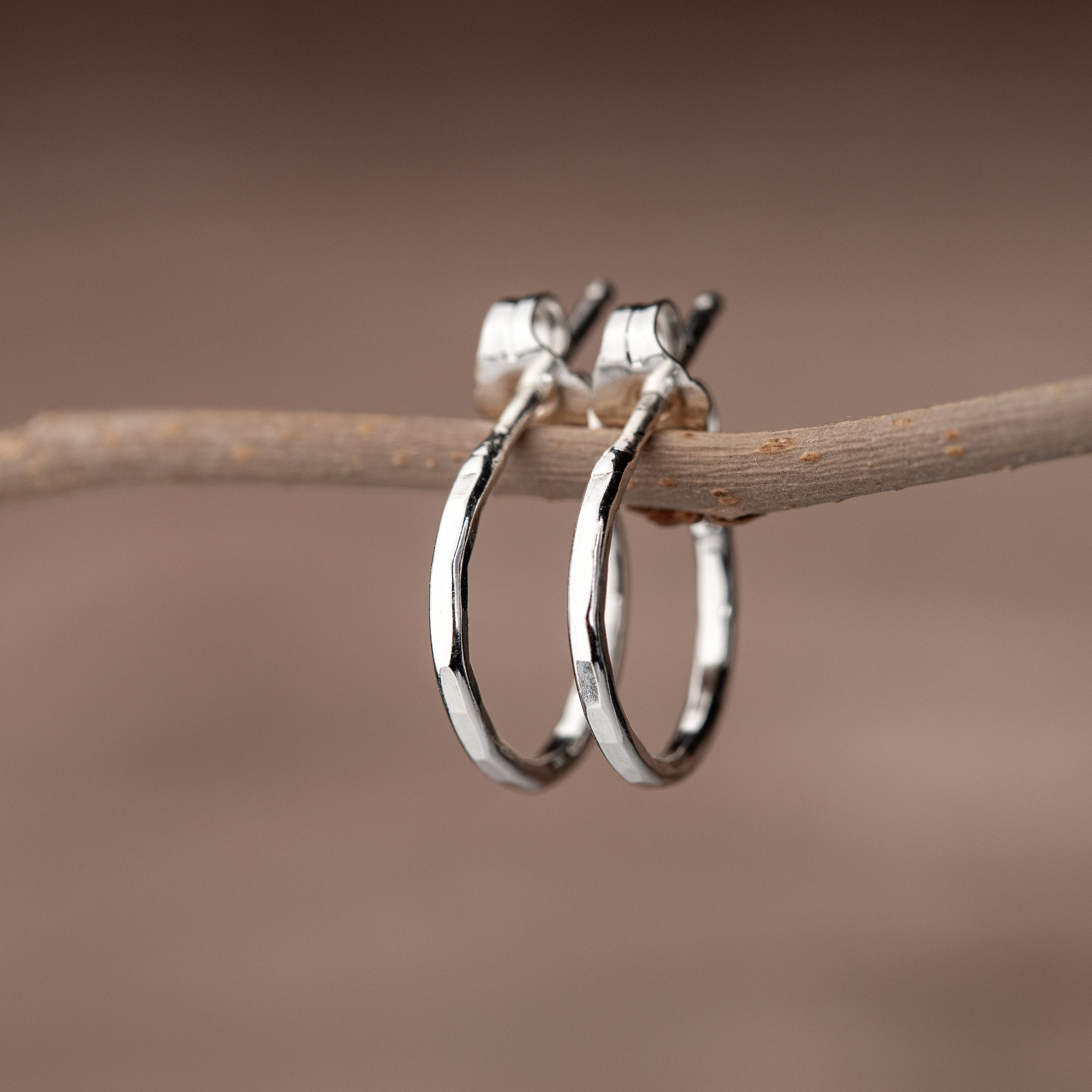hand hammered silver hoop earrings small size