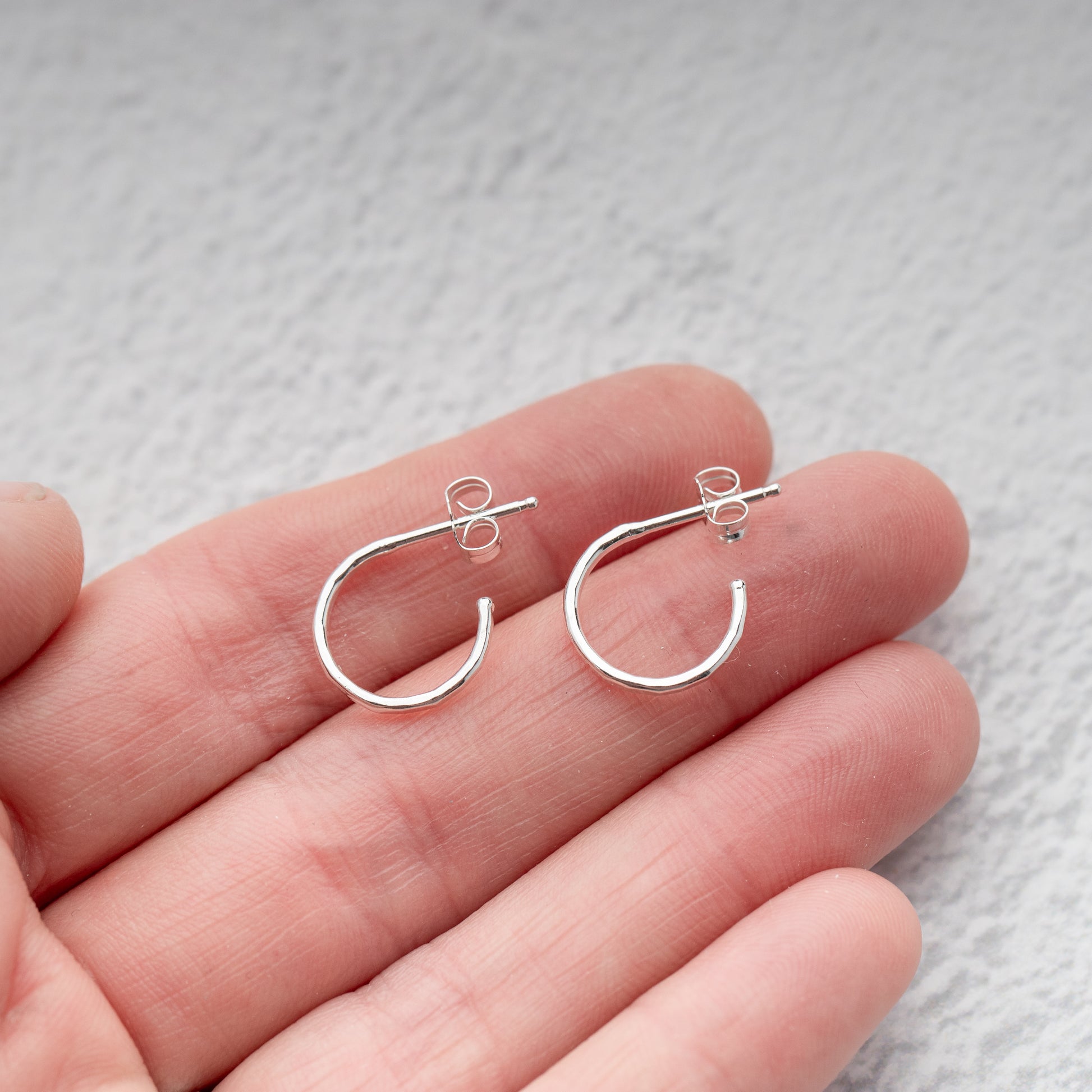 faceted hammered sterling silver hoop earrings