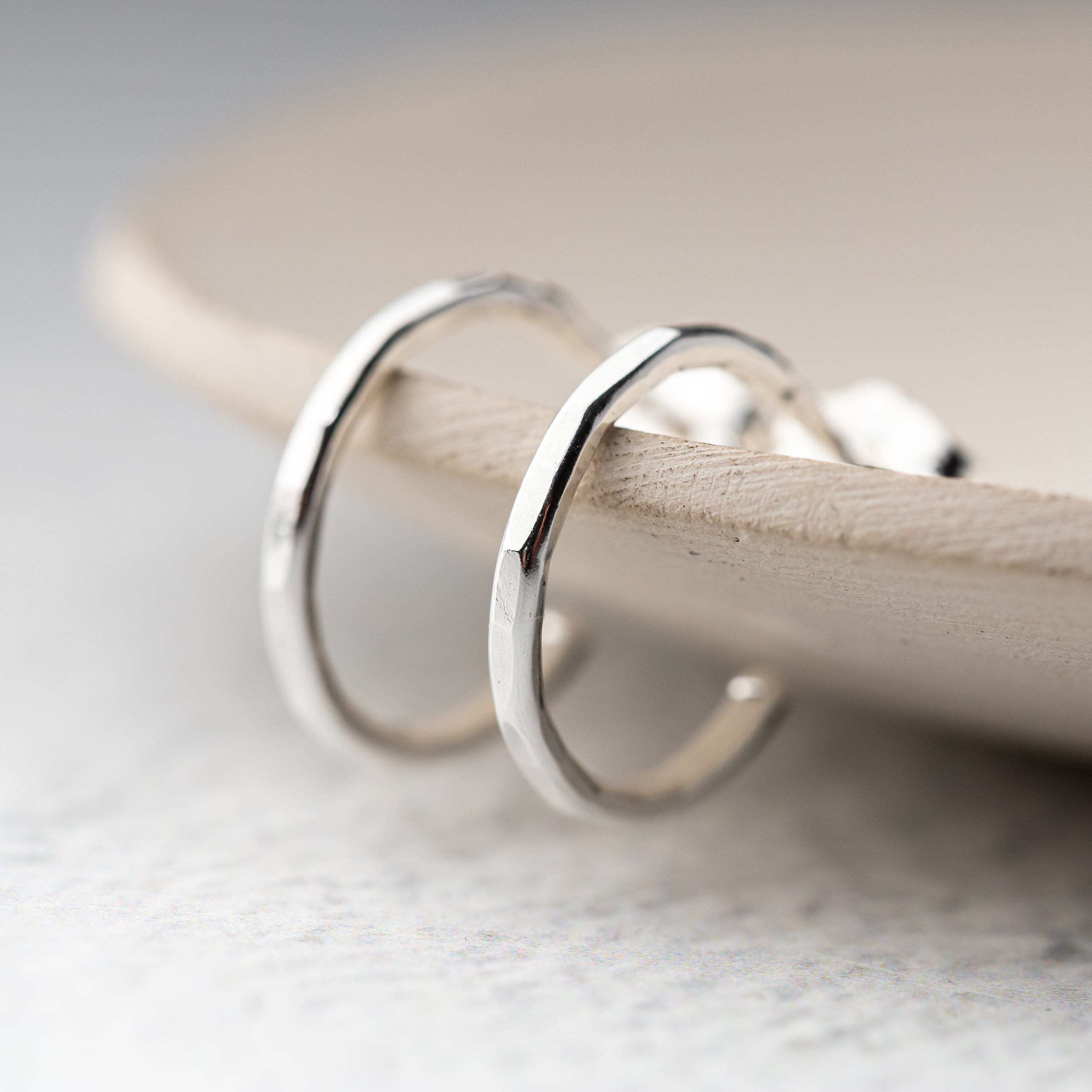 thin silver hoop earrings lightweight handmade