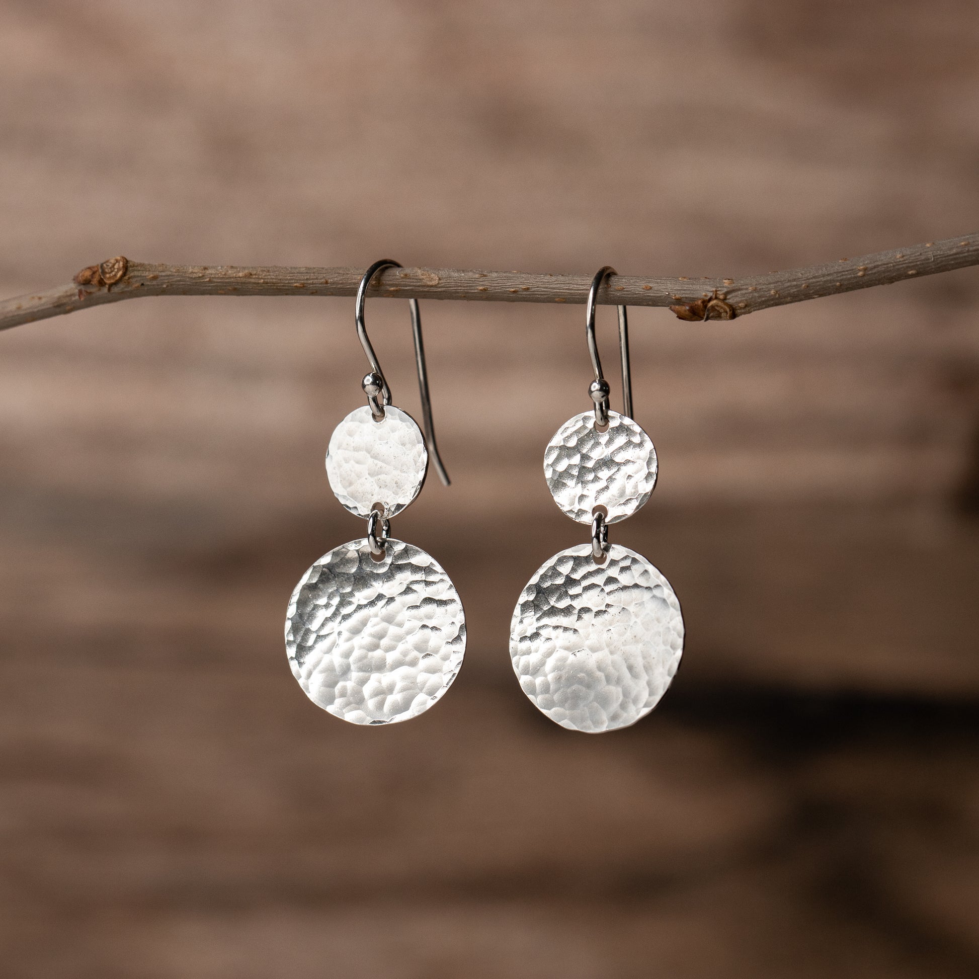 sterling silver dangle drop earrings with two silver discs