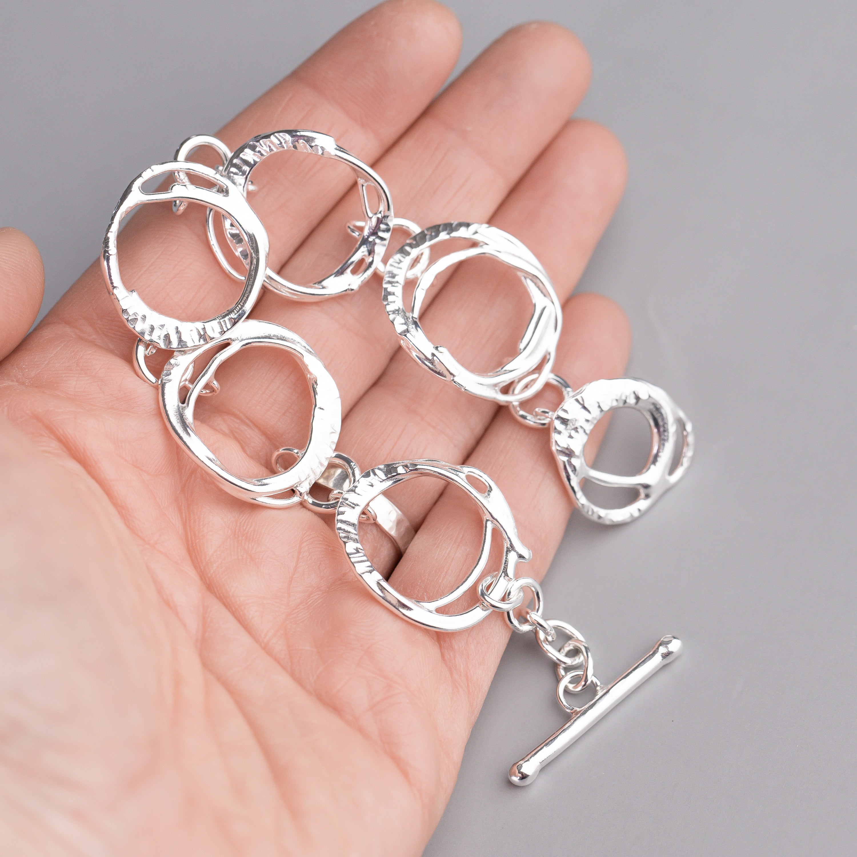 Heavy Silver Organic Link Toggle Bracelet