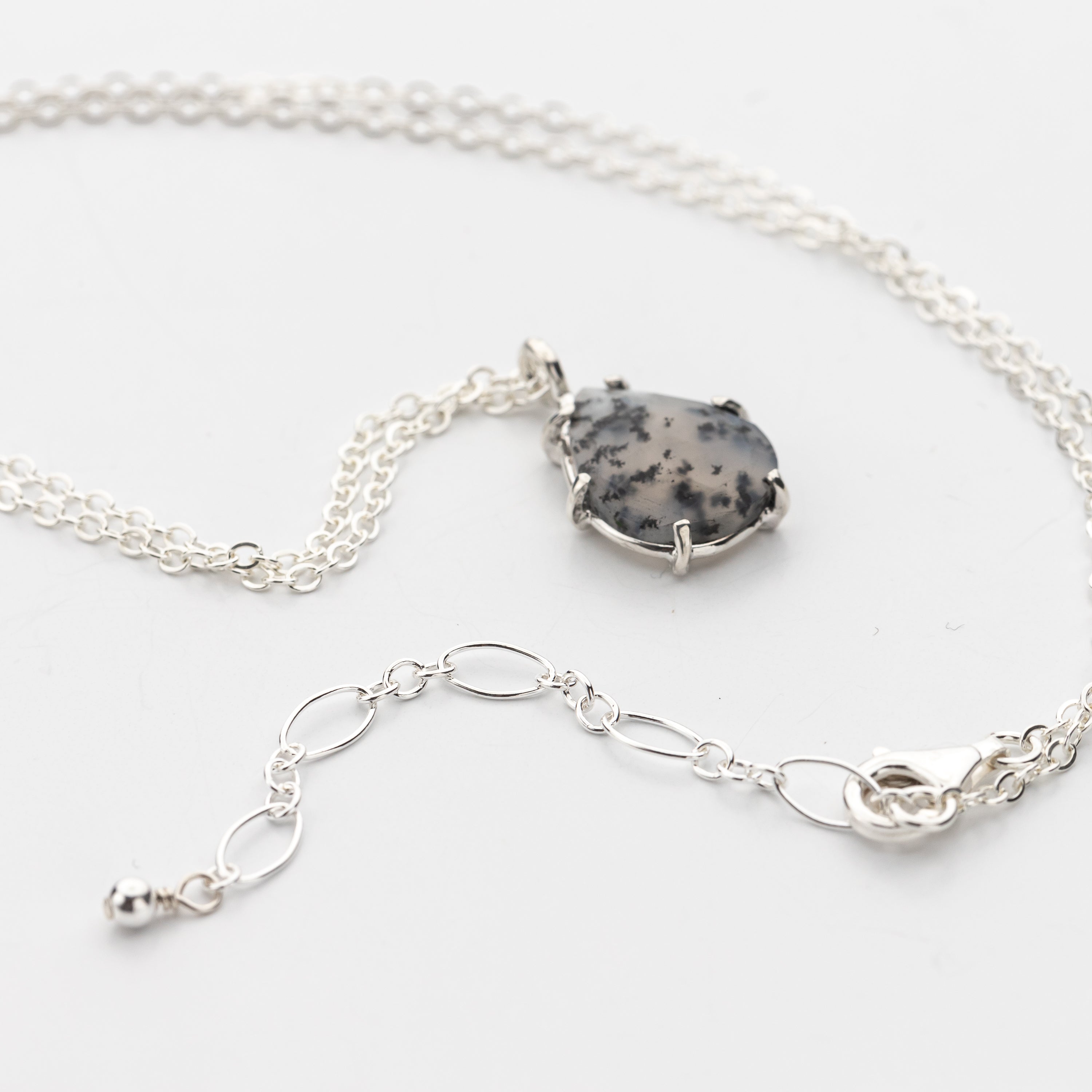Handmade Prong Set Agate Pendant on Sterling Silver Chain