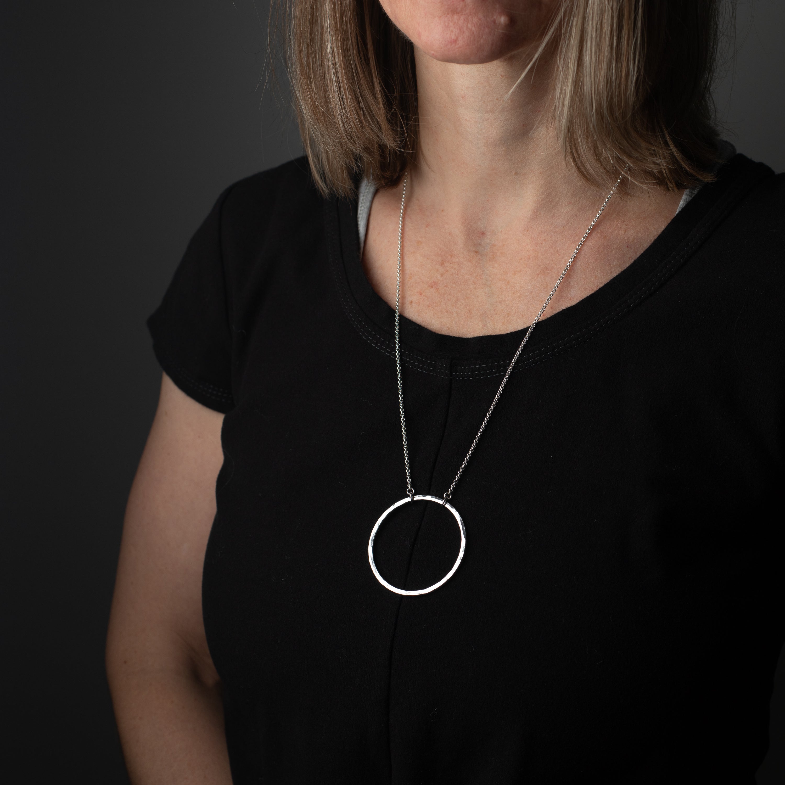 Heavy Hammered Circle Pendant Necklace