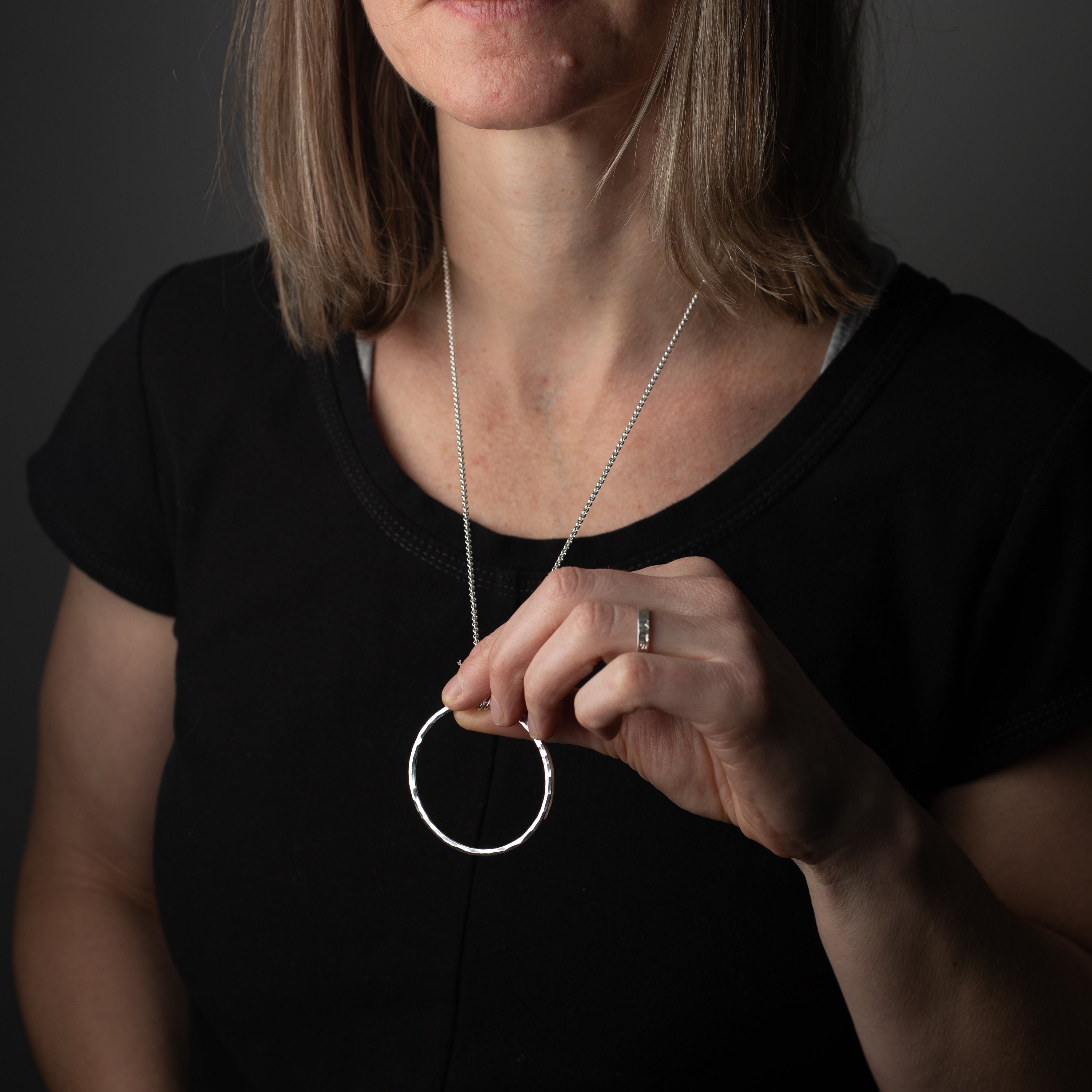 Heavy Hammered Circle Pendant Necklace