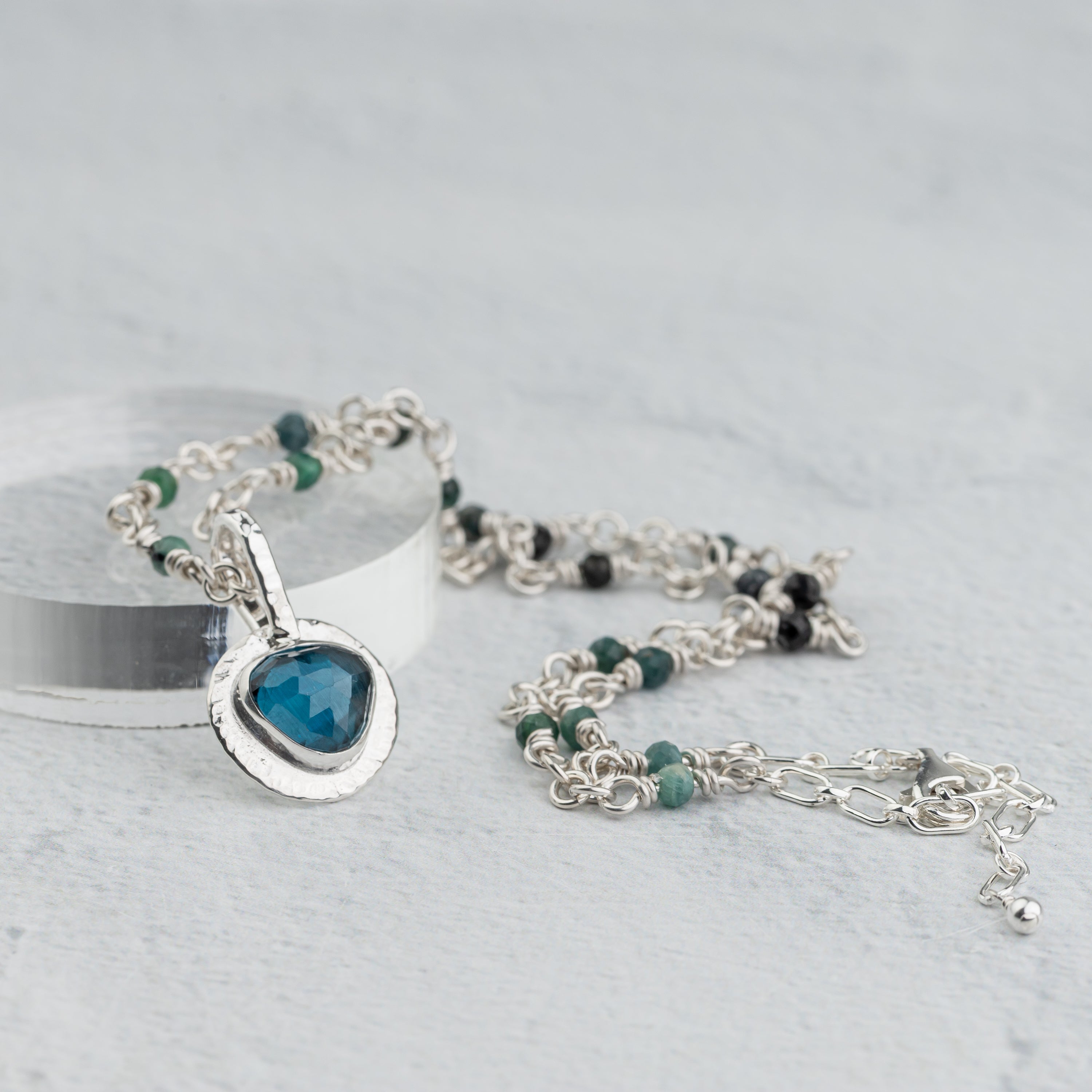 Blue Topaz Pendant on Linked Stone Chain