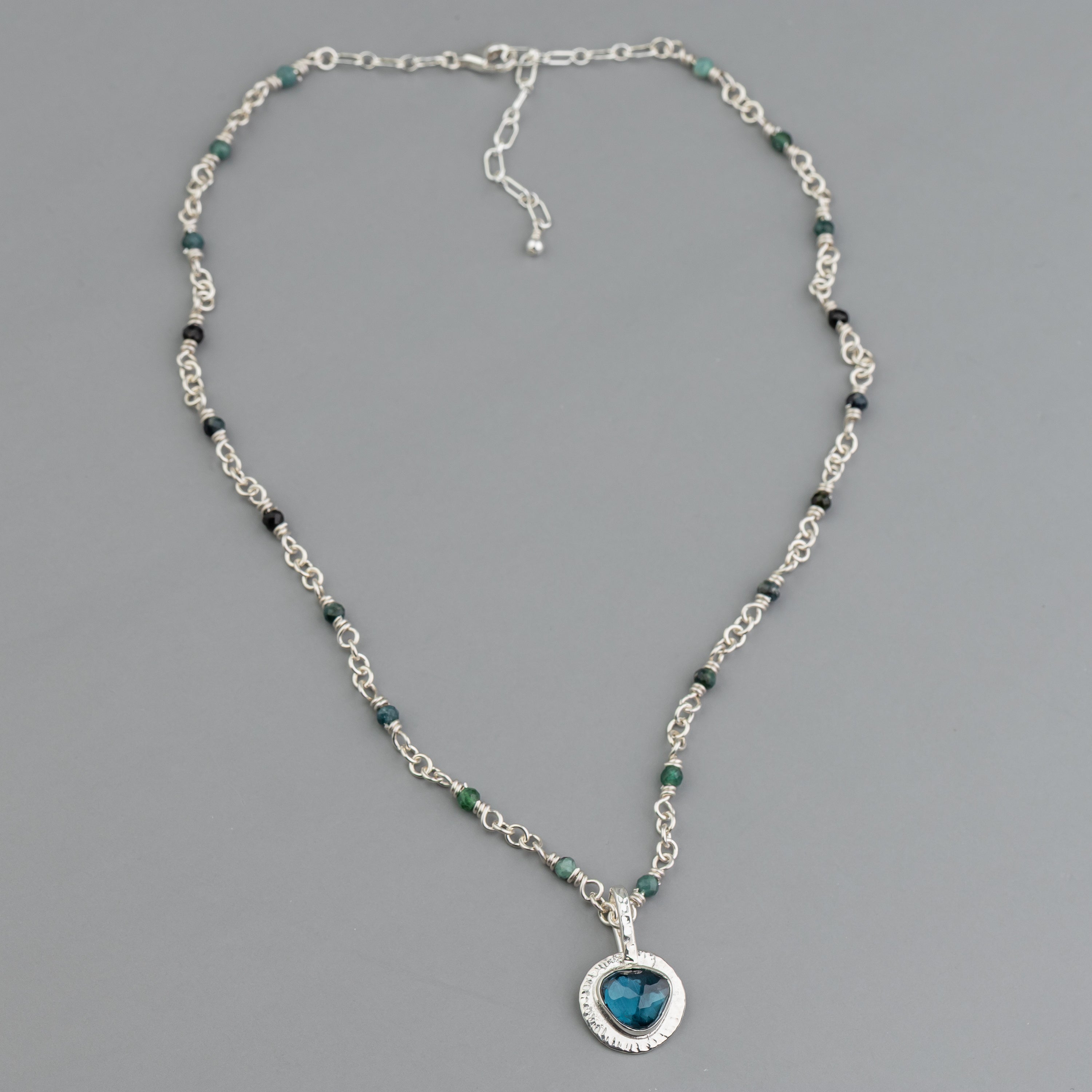Blue Topaz Pendant on Linked Stone Chain