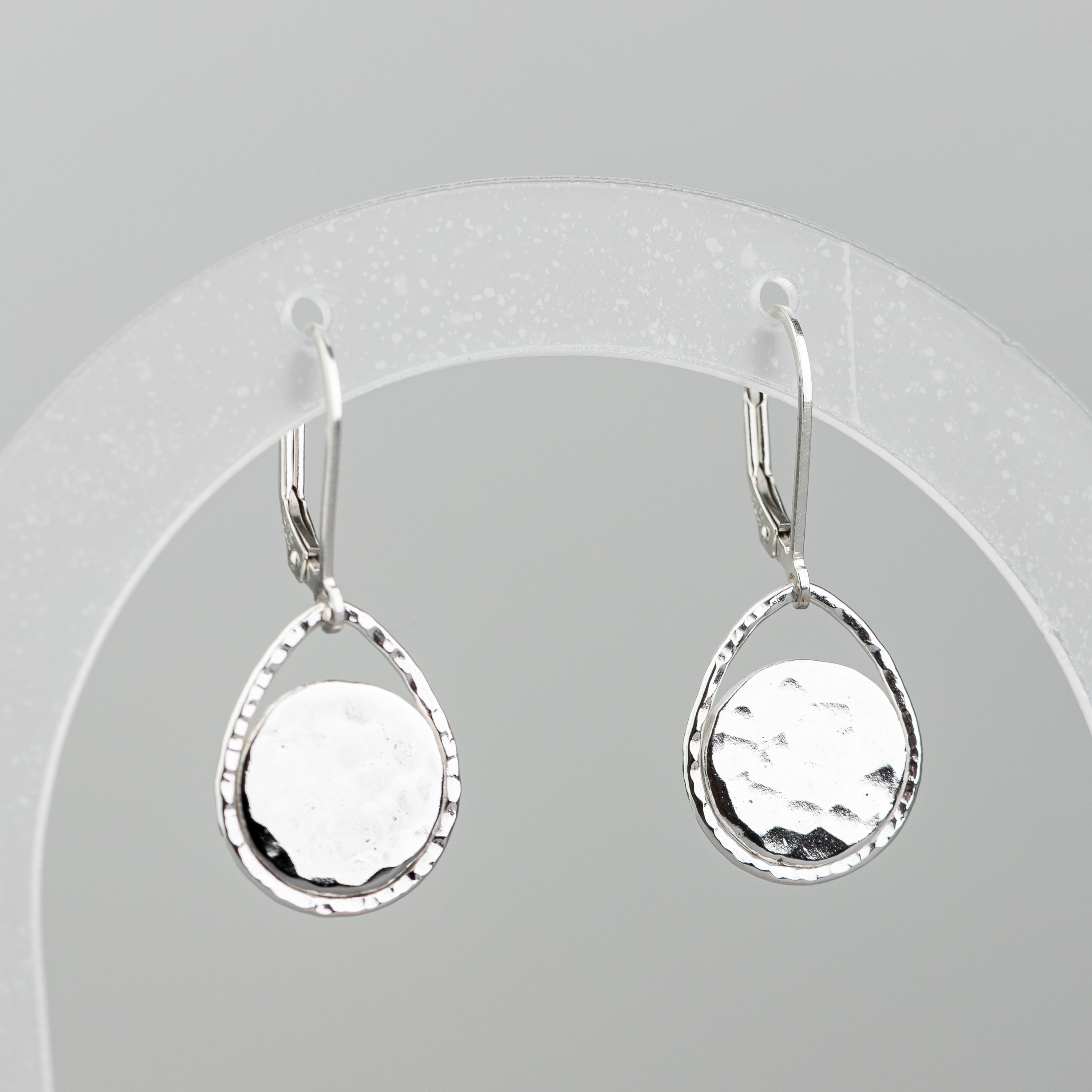 Small Hammered Teardrop Disc Earrings