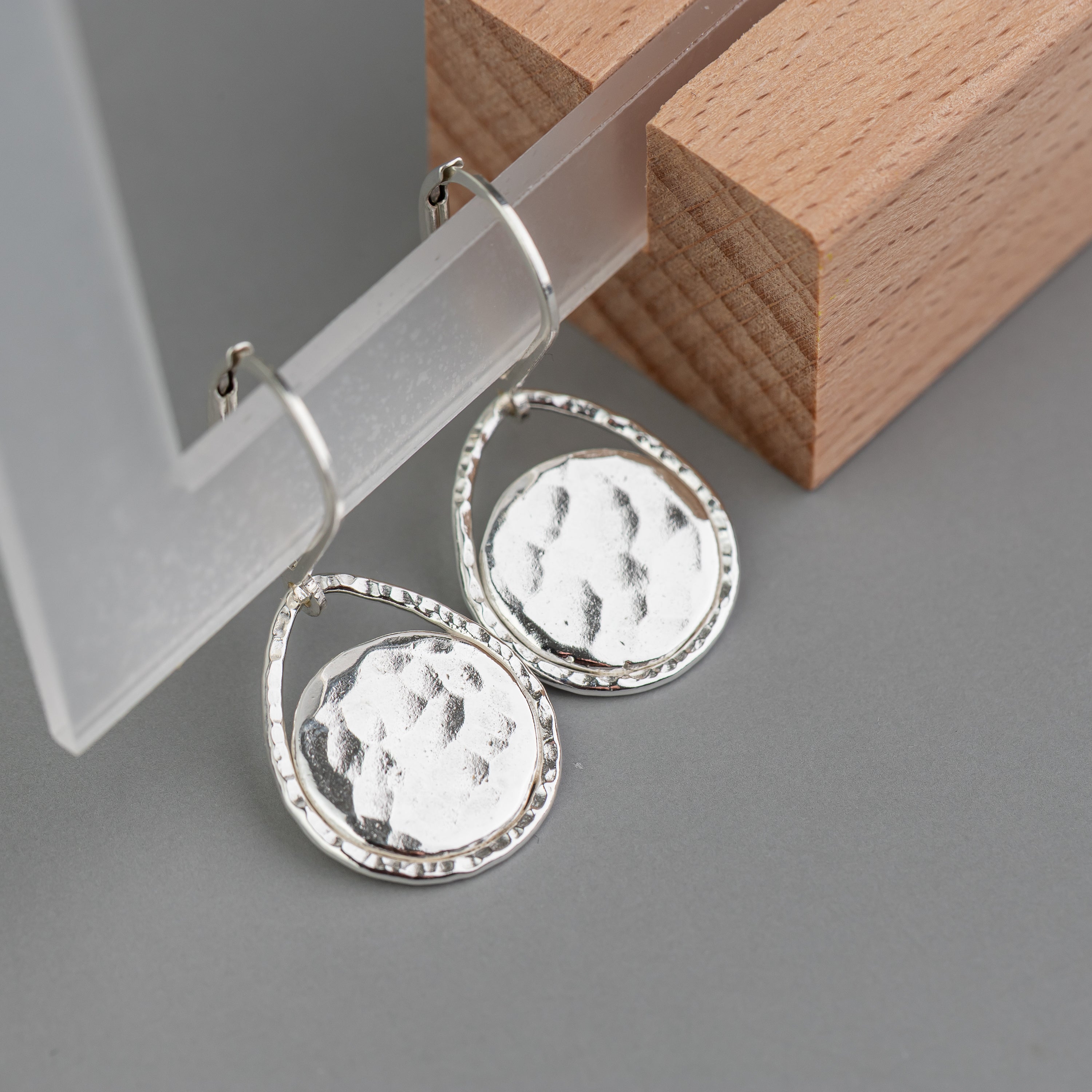 Small Hammered Teardrop Disc Earrings