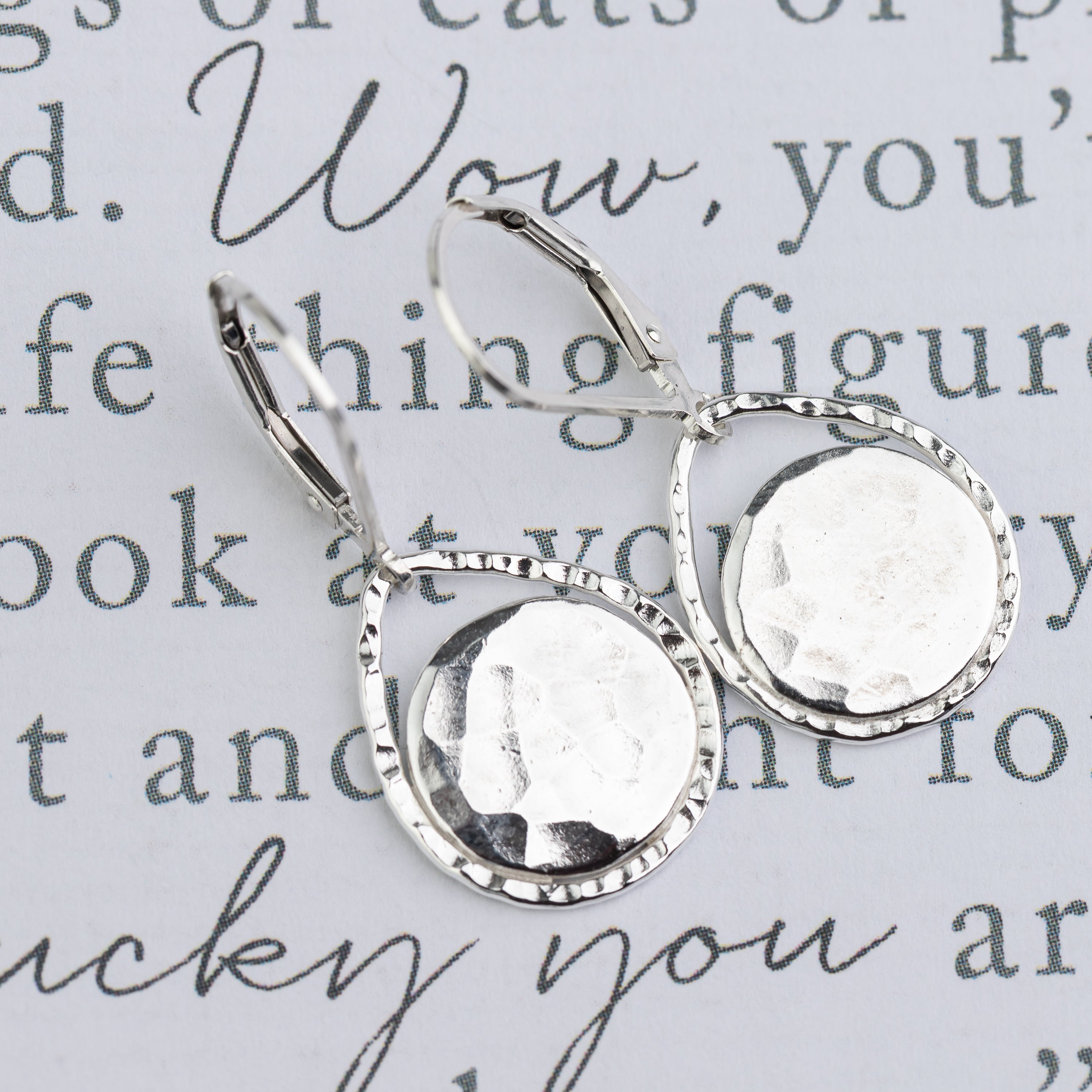 Small Hammered Teardrop Disc Earrings