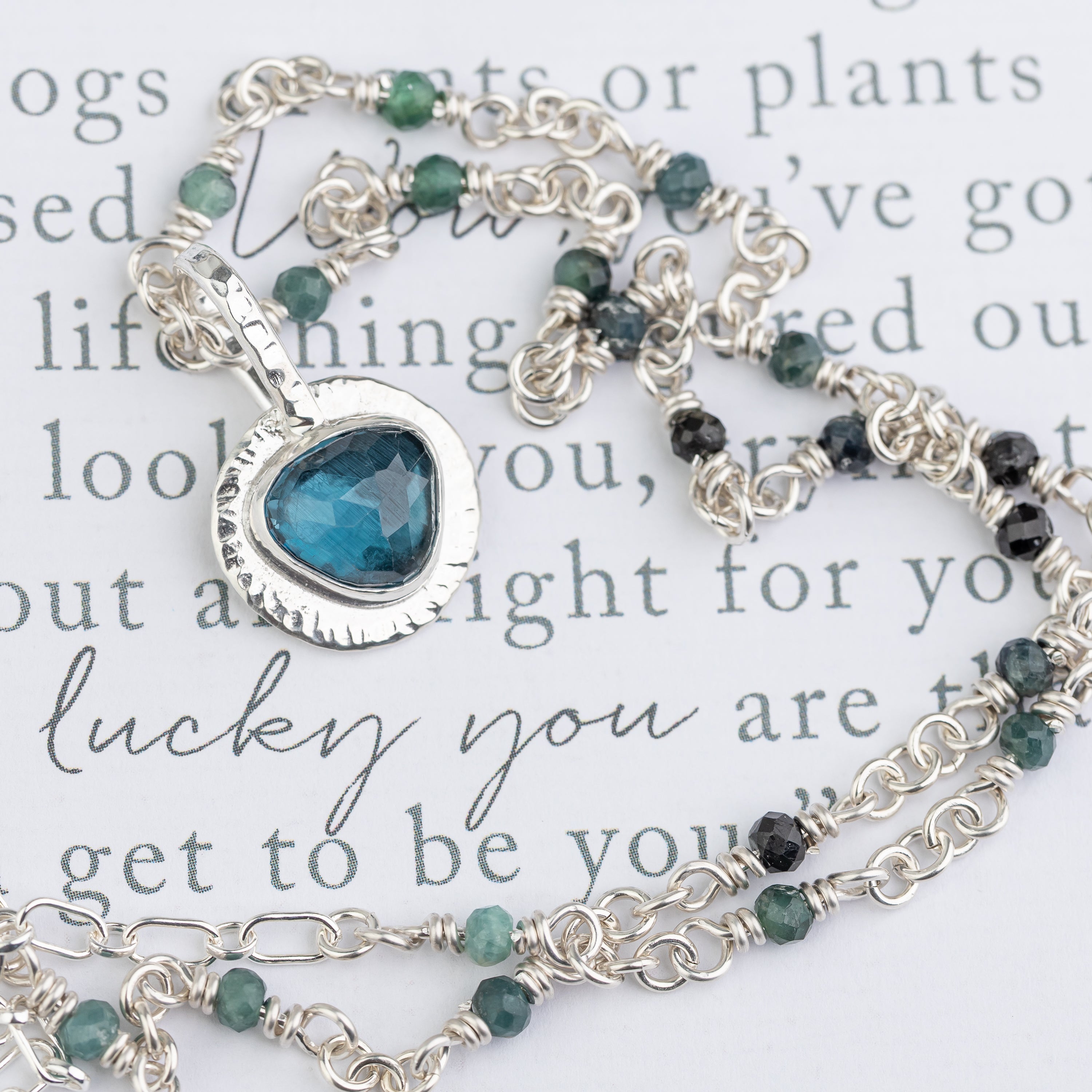Blue Topaz Pendant on Linked Stone Chain