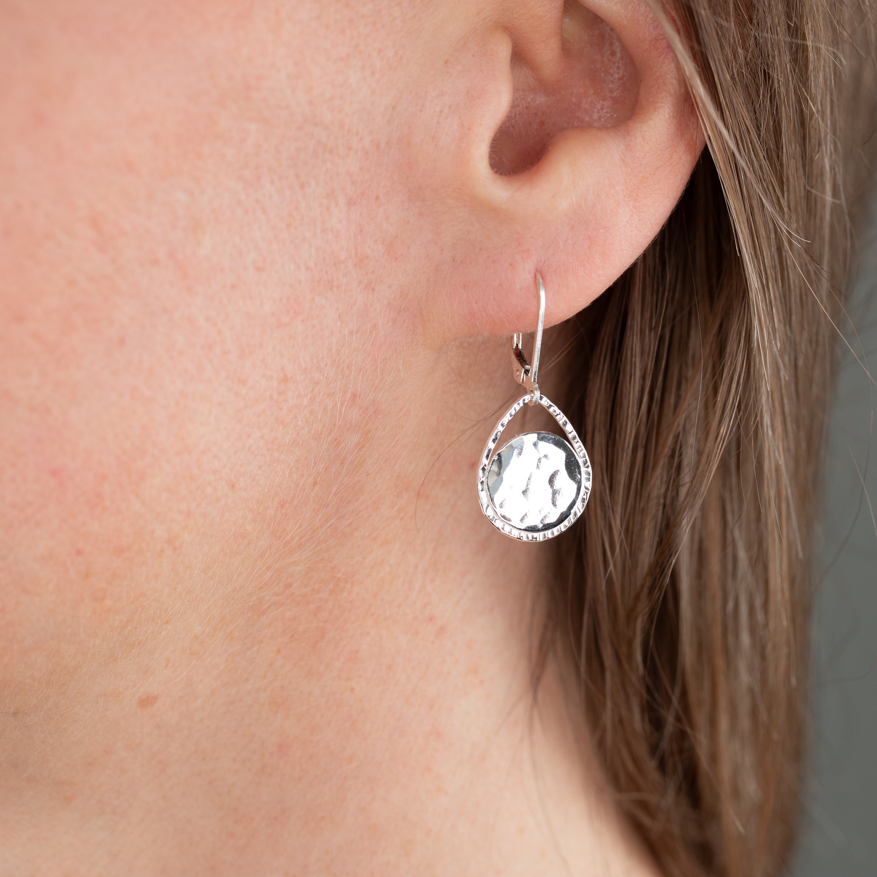 Small Hammered Teardrop Disc Earrings