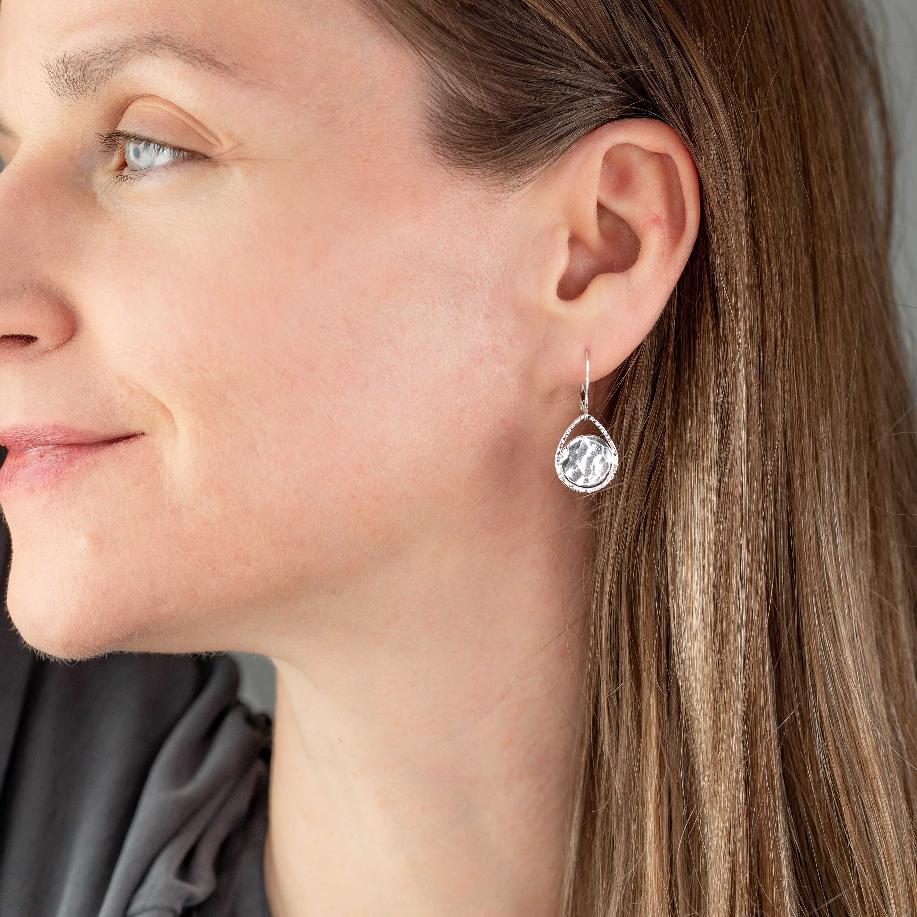 Small Hammered Teardrop Disc Earrings