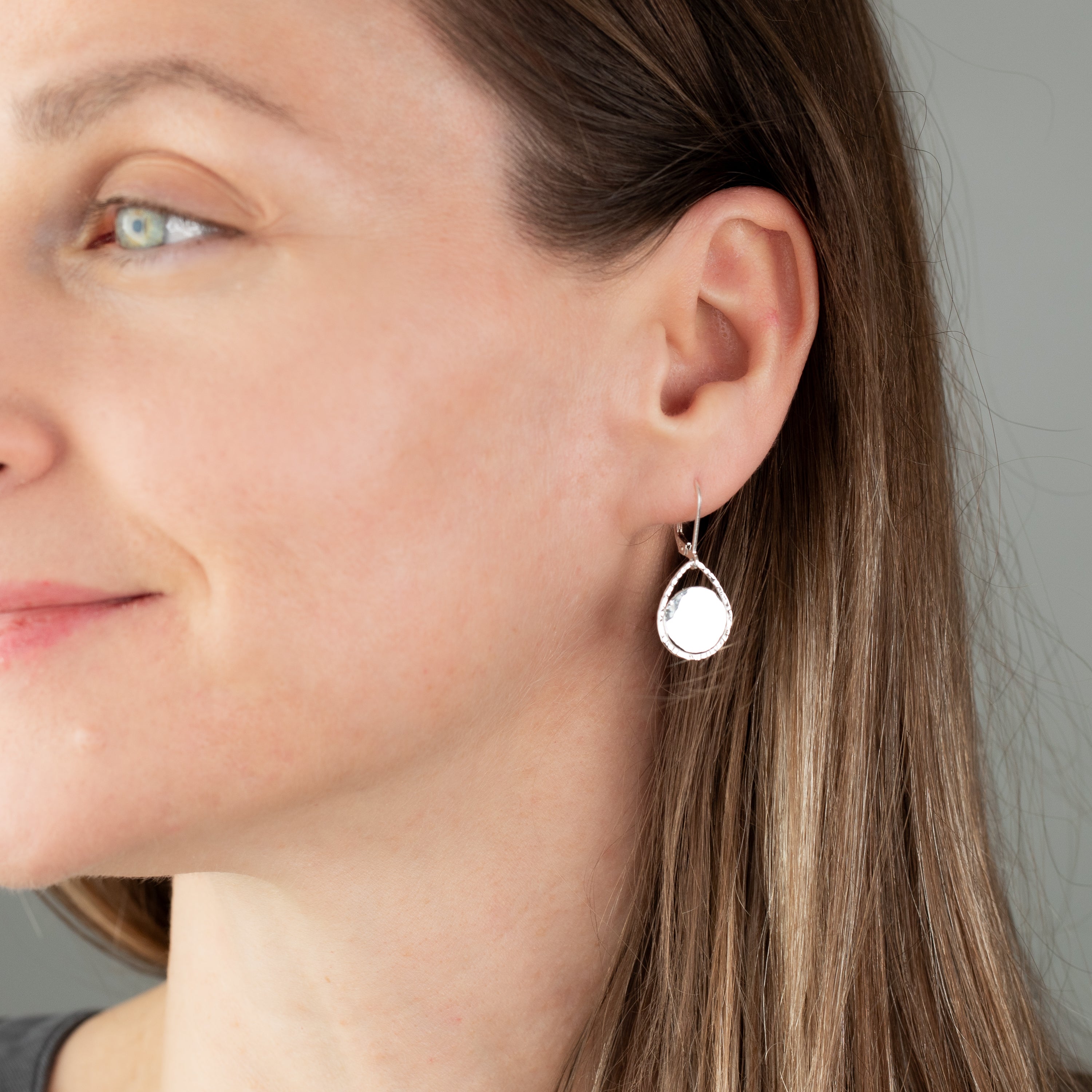 Small Hammered Teardrop Disc Earrings