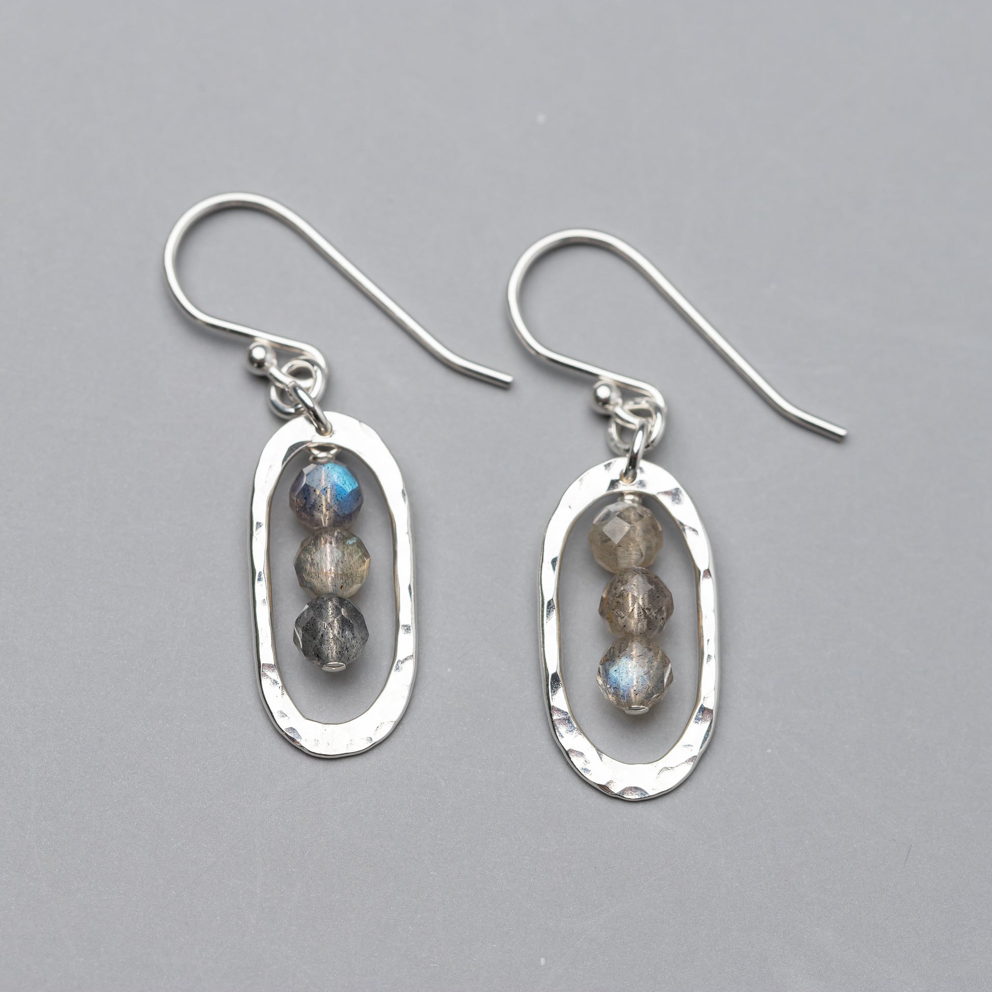 Handmade silver earrings with natural labradorite gemstones