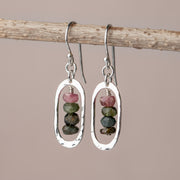 Handmade tourmaline oval dangle earrings in Argentium silver