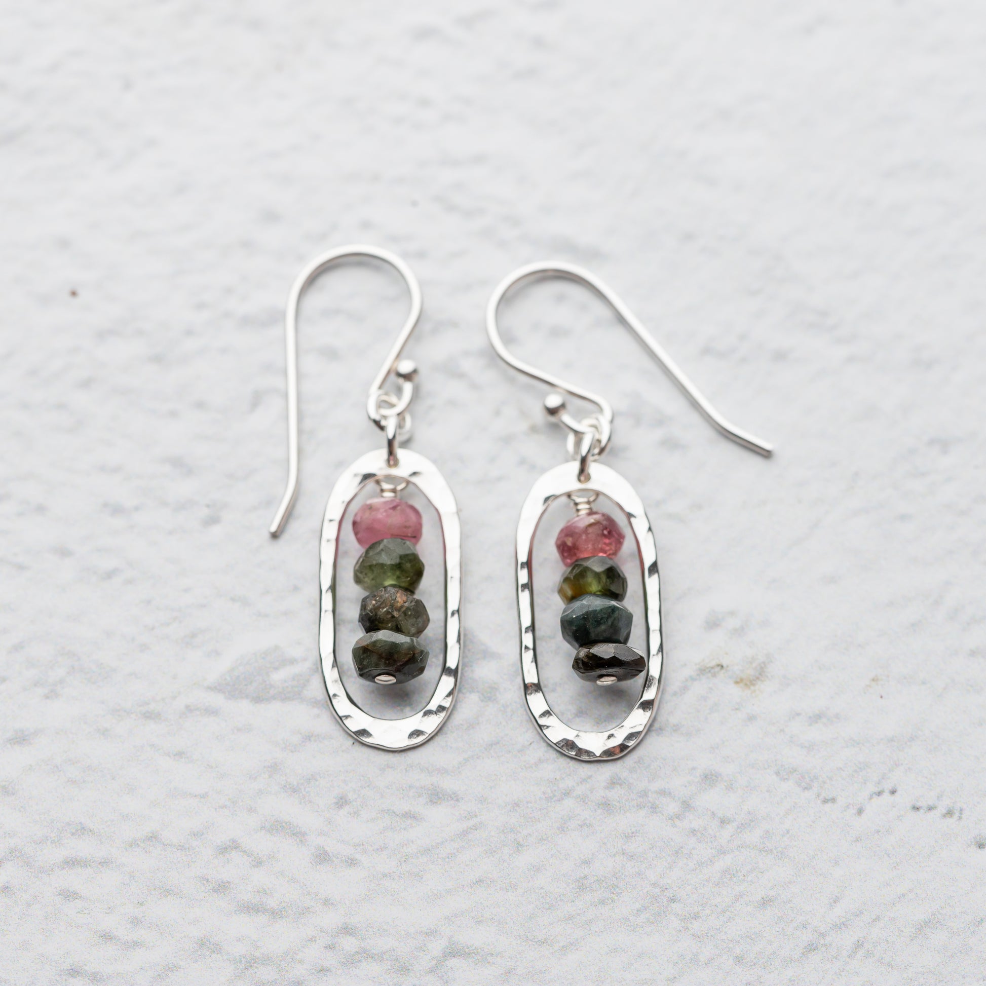 Lightweight silver oval drop earrings with faceted tourmaline