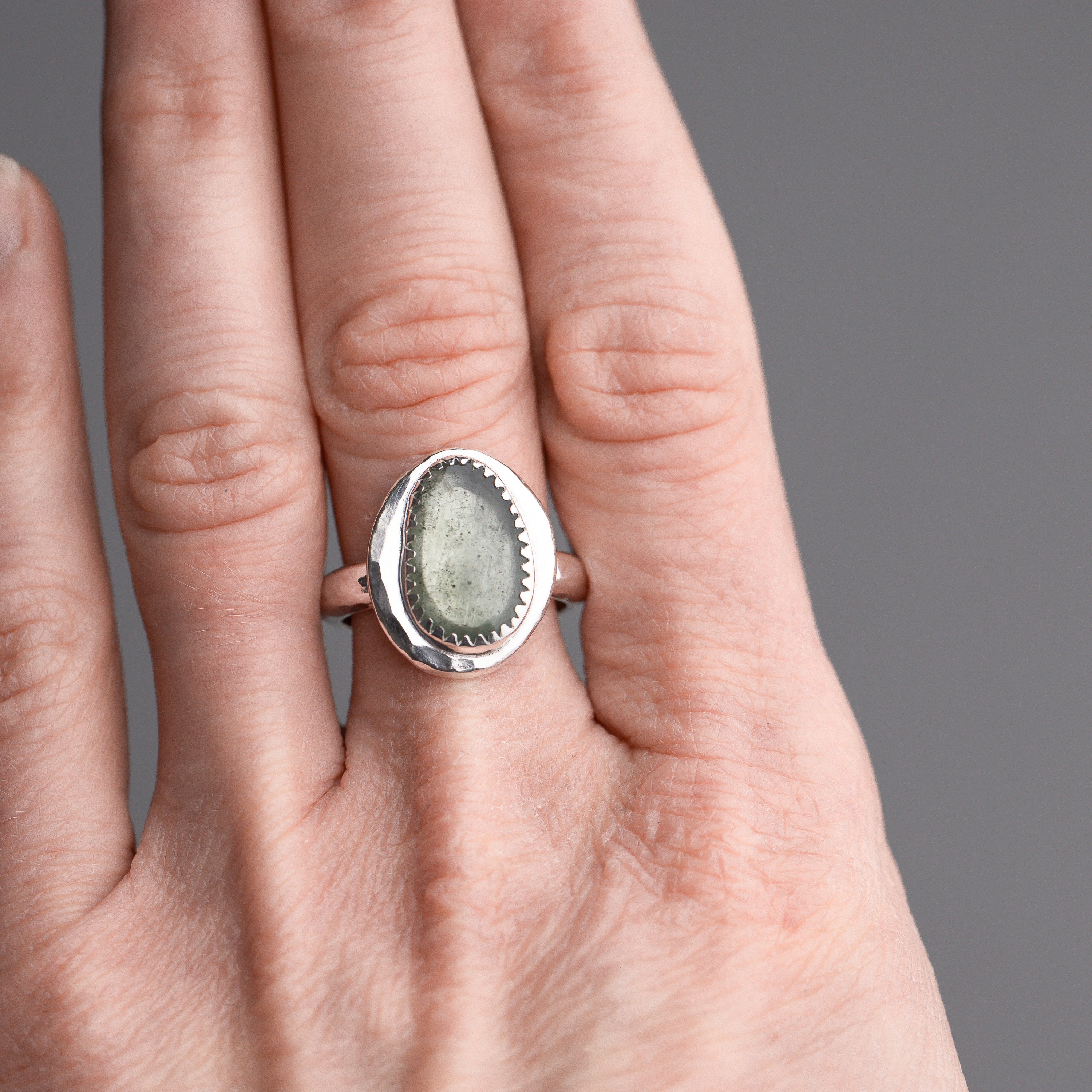 Moss Aquamarine Bezel Set Ring - Size 8