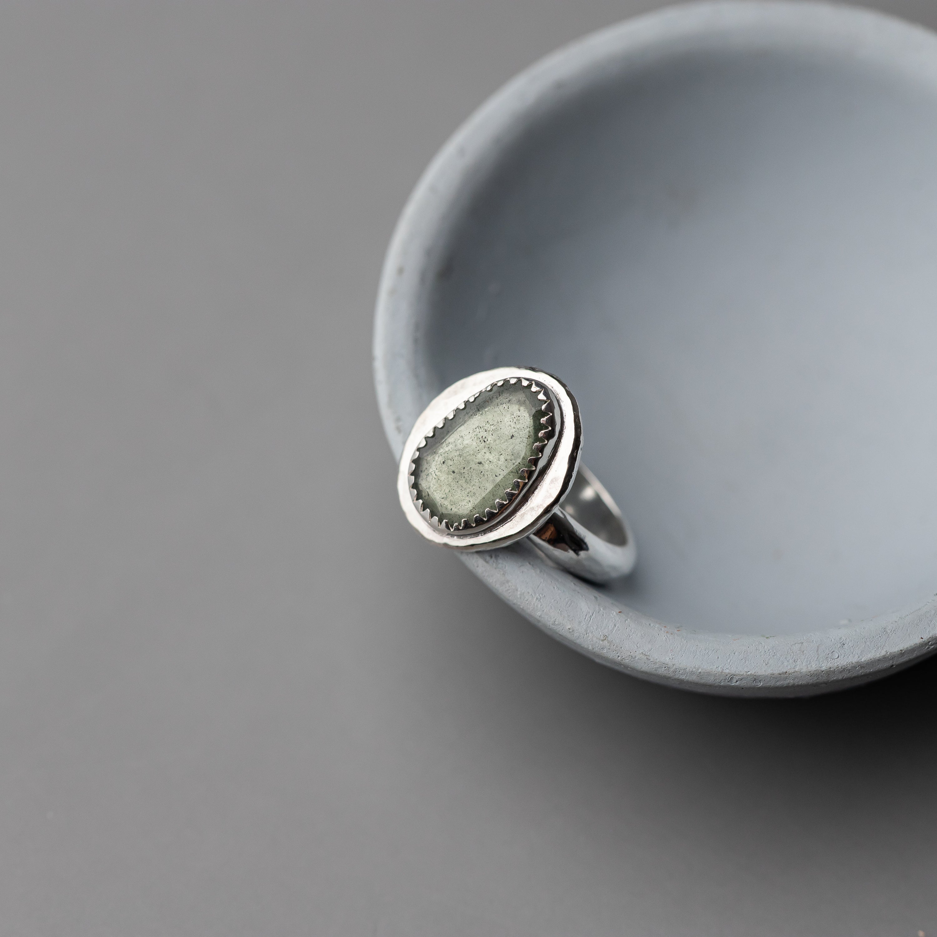 Moss Aquamarine Bezel Set Ring - Size 8