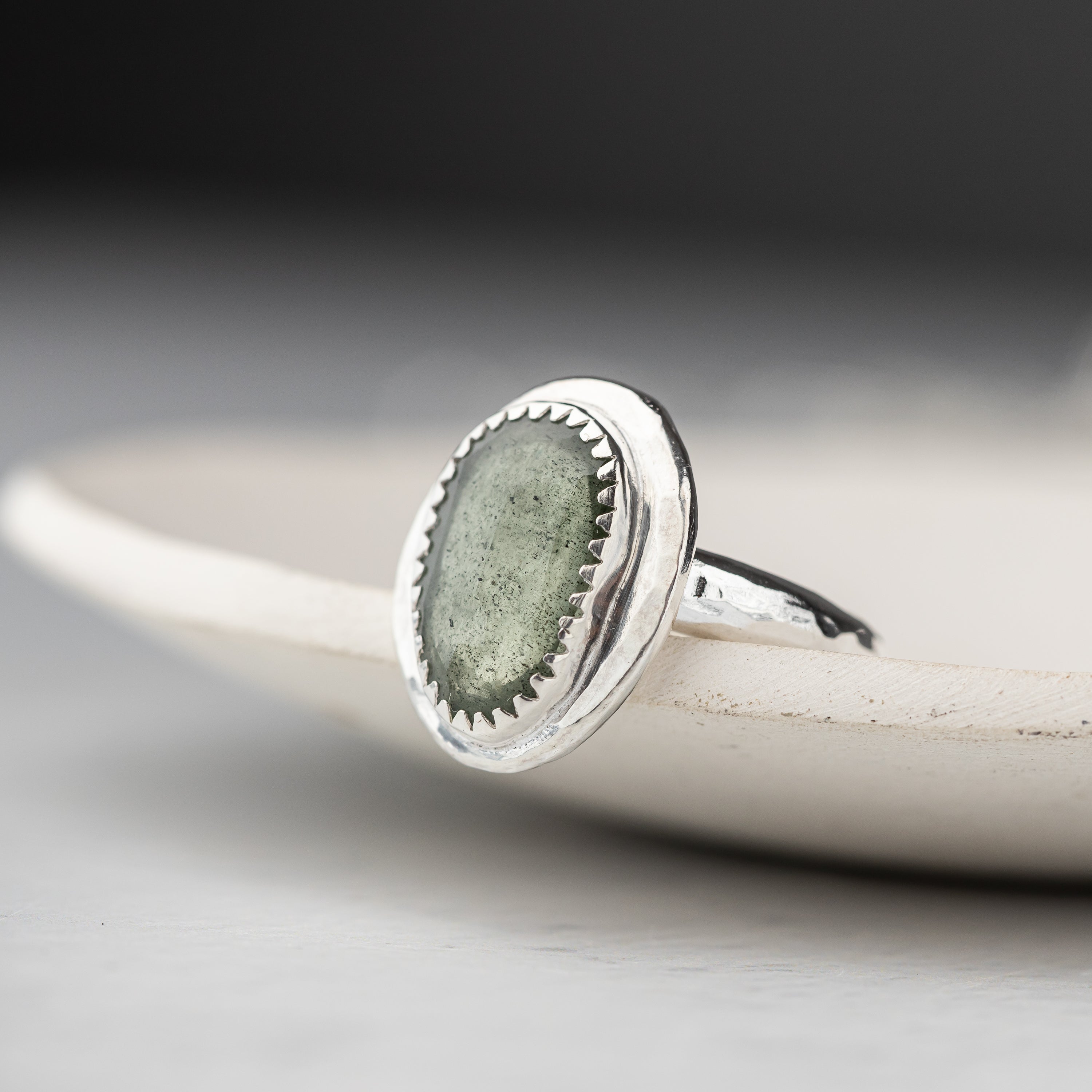 Moss Aquamarine Bezel Set Ring - Size 8