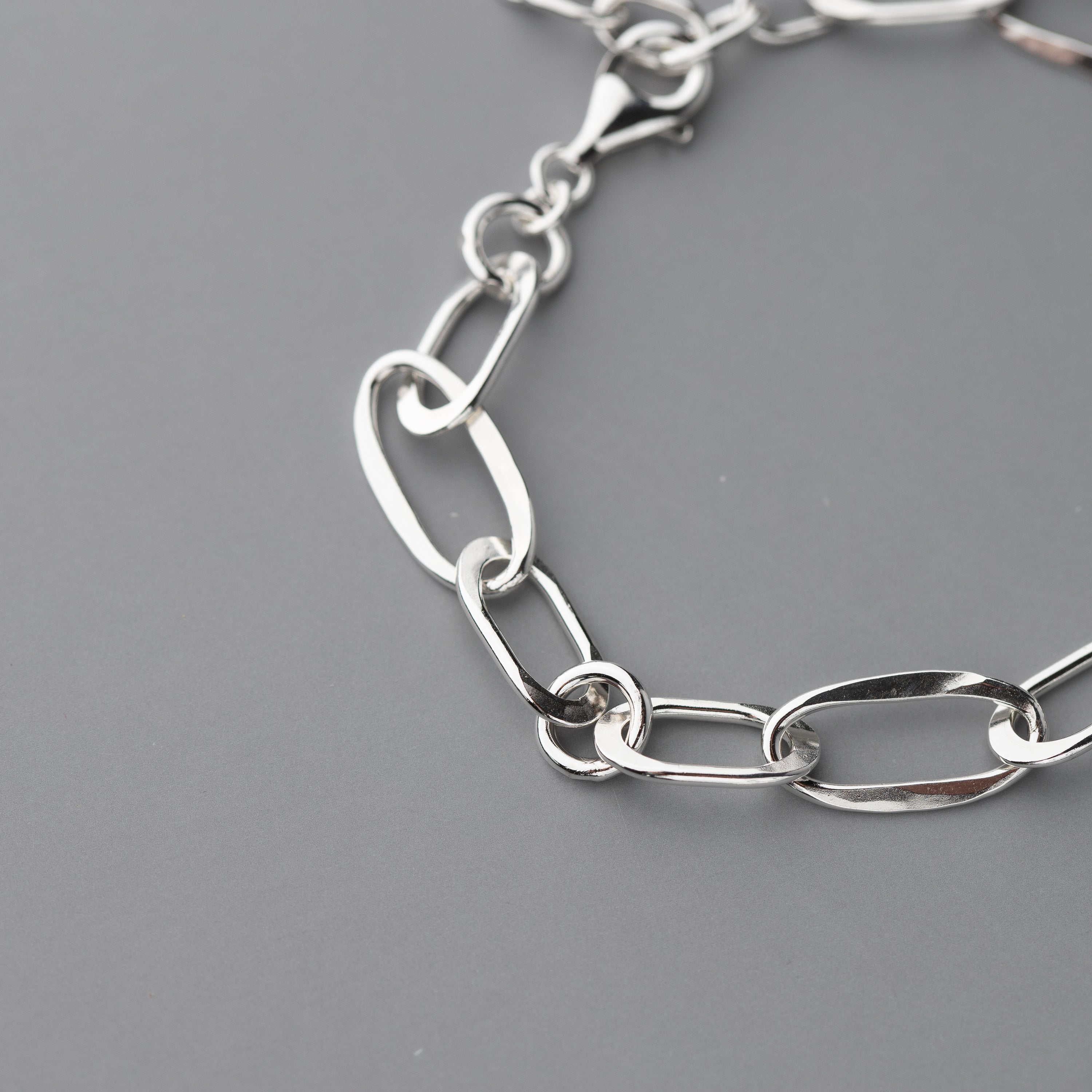 Handmade Sterling Silver Chain Bracelet – Hammered & Adjustable