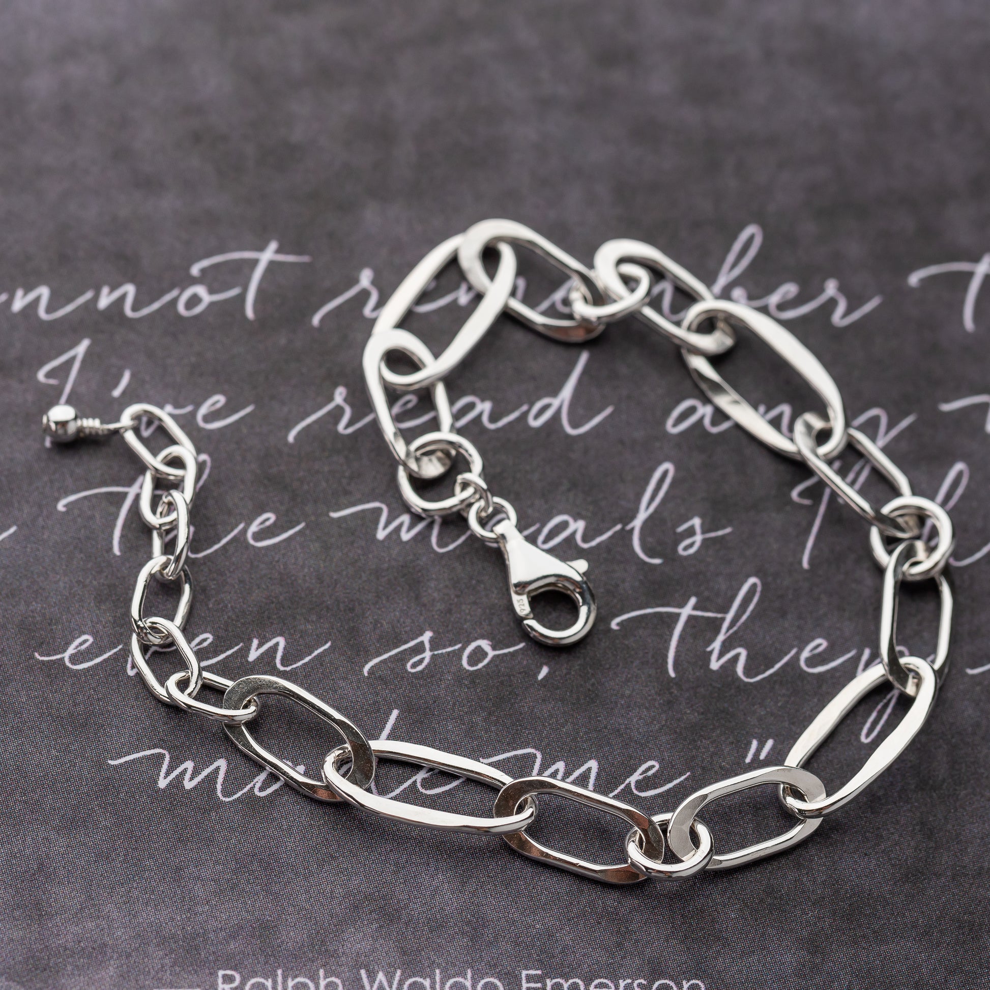 Close-up of Argentium silver bracelet clasp and extender