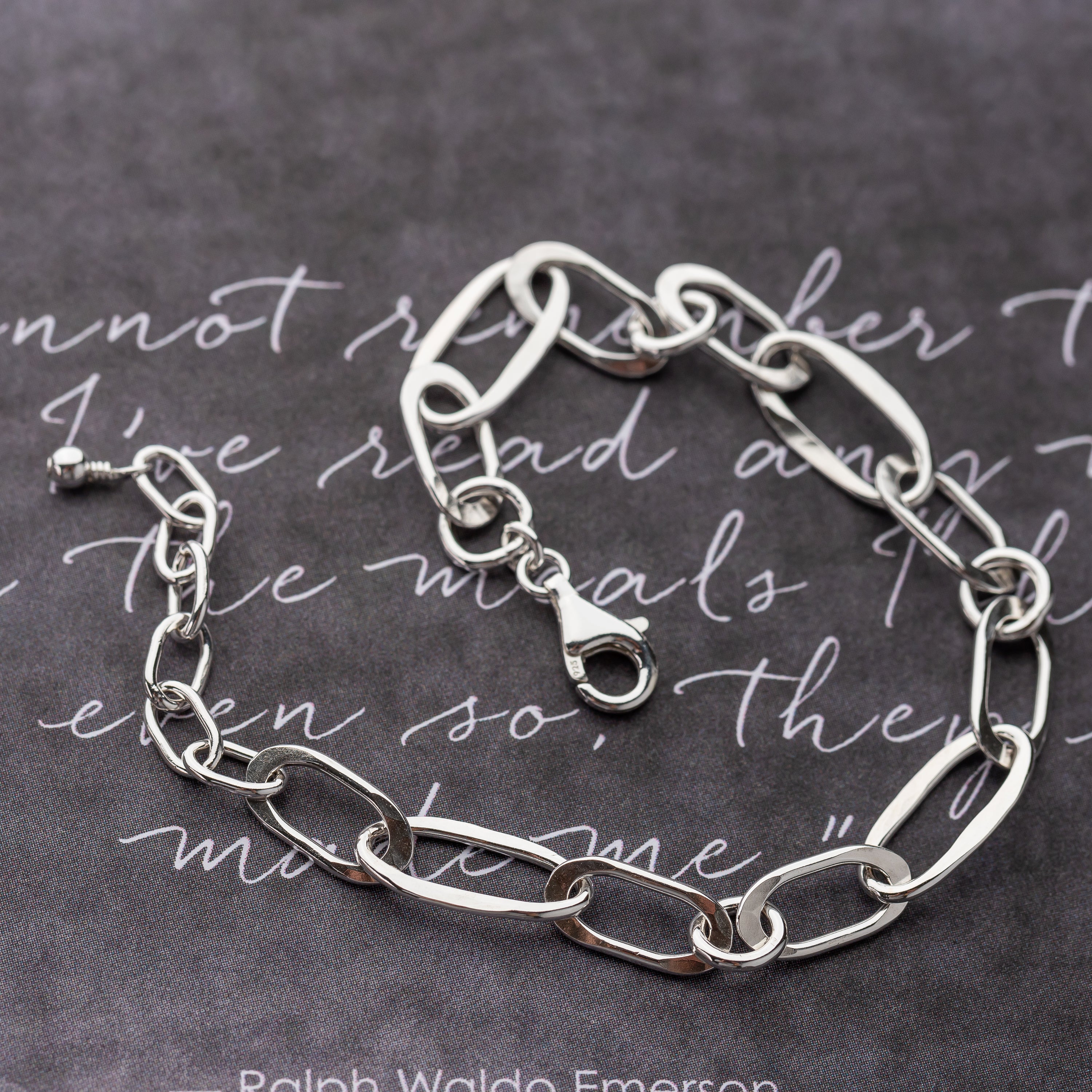Close-up of Argentium silver bracelet clasp and extender