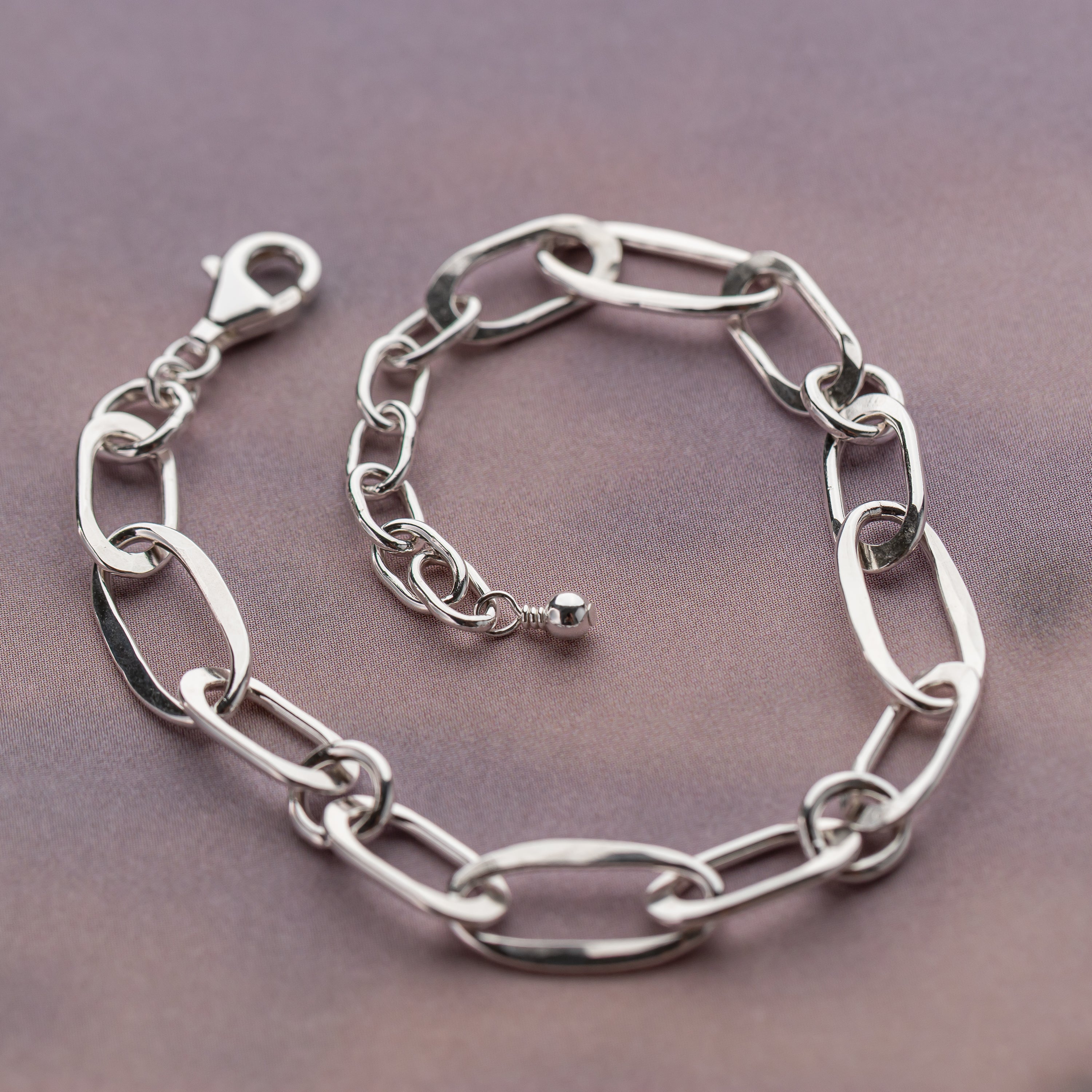 Handmade Sterling Silver Chain Bracelet – Hammered & Adjustable