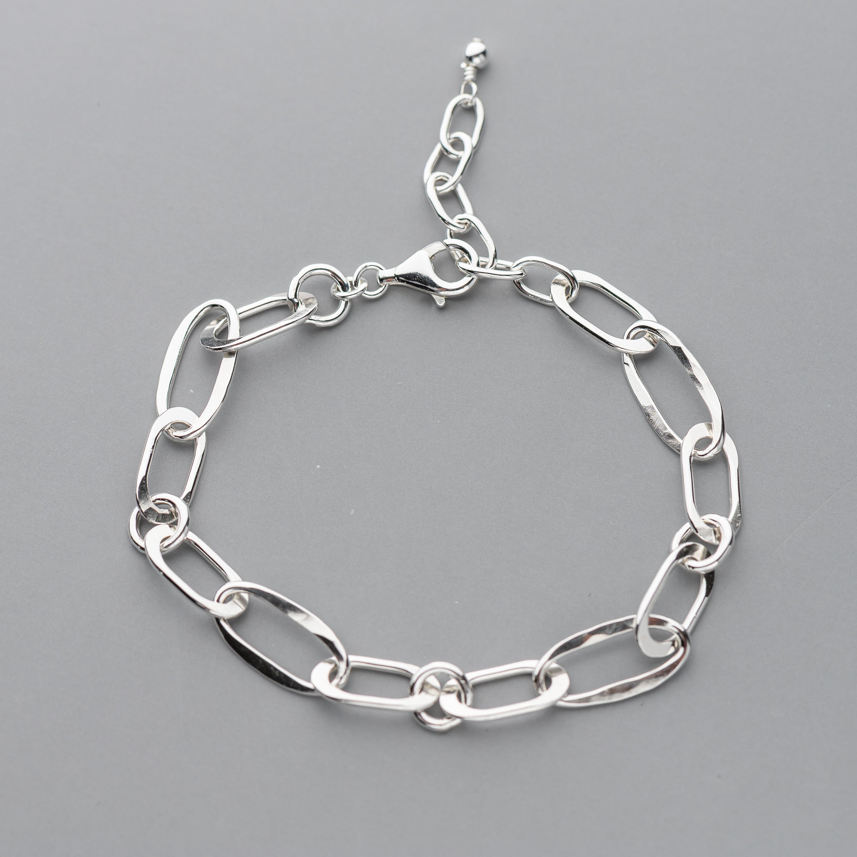 Handmade Sterling Silver Chain Bracelet – Hammered & Adjustable