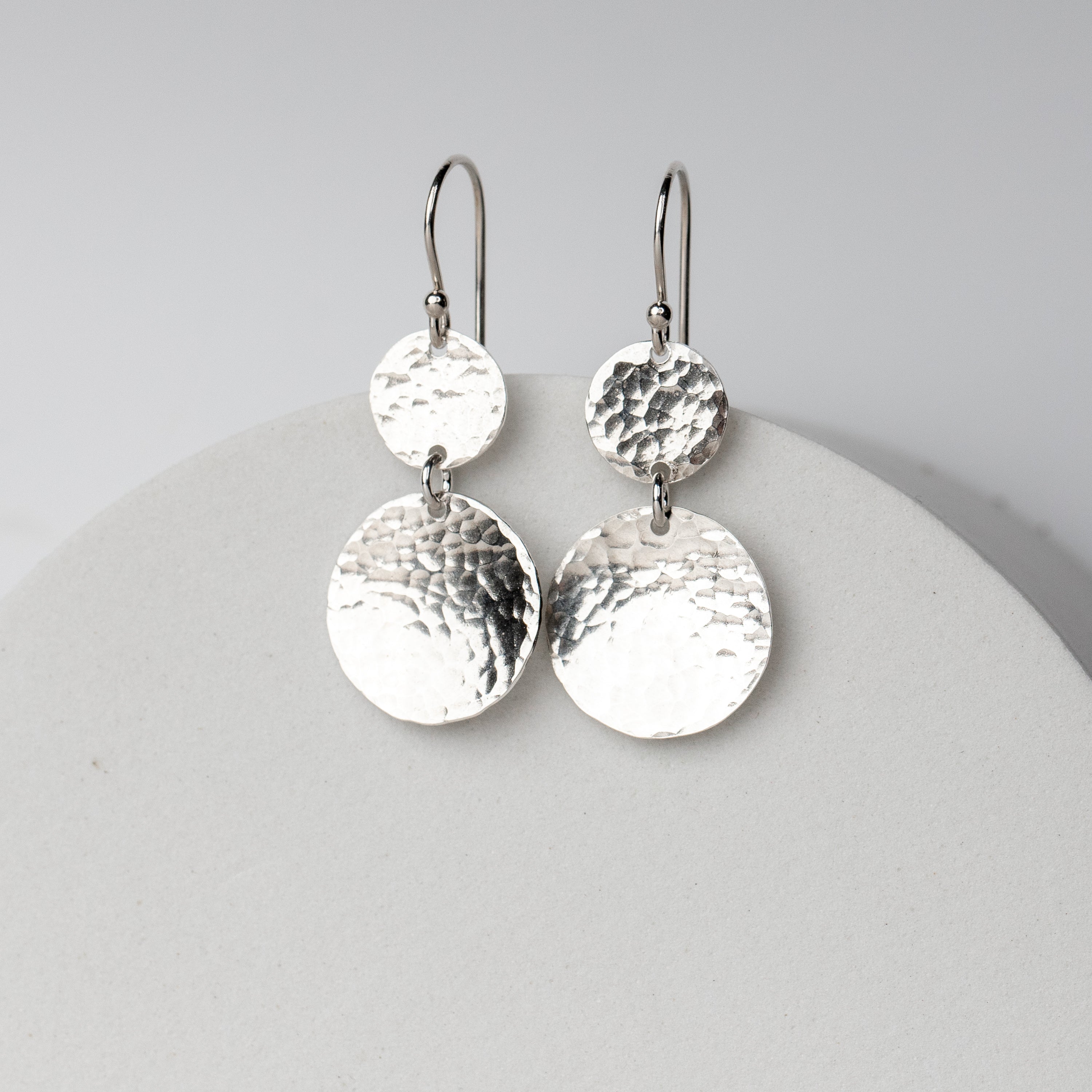 Hammered Disc Earrings, Handmade Sterling Silver Jewelry – Lizardi