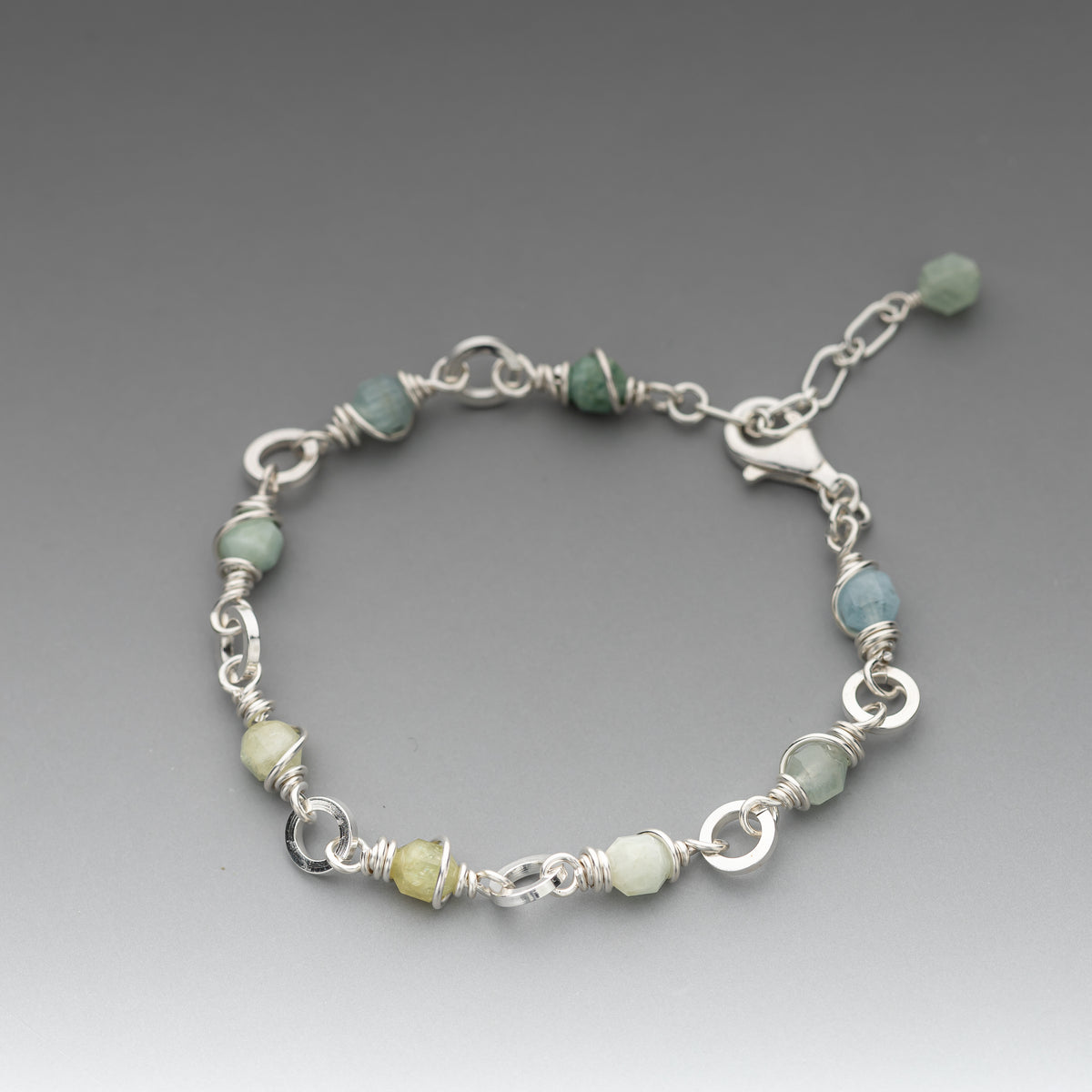 Aquamarine Wire Wrapped Chain Bracelet