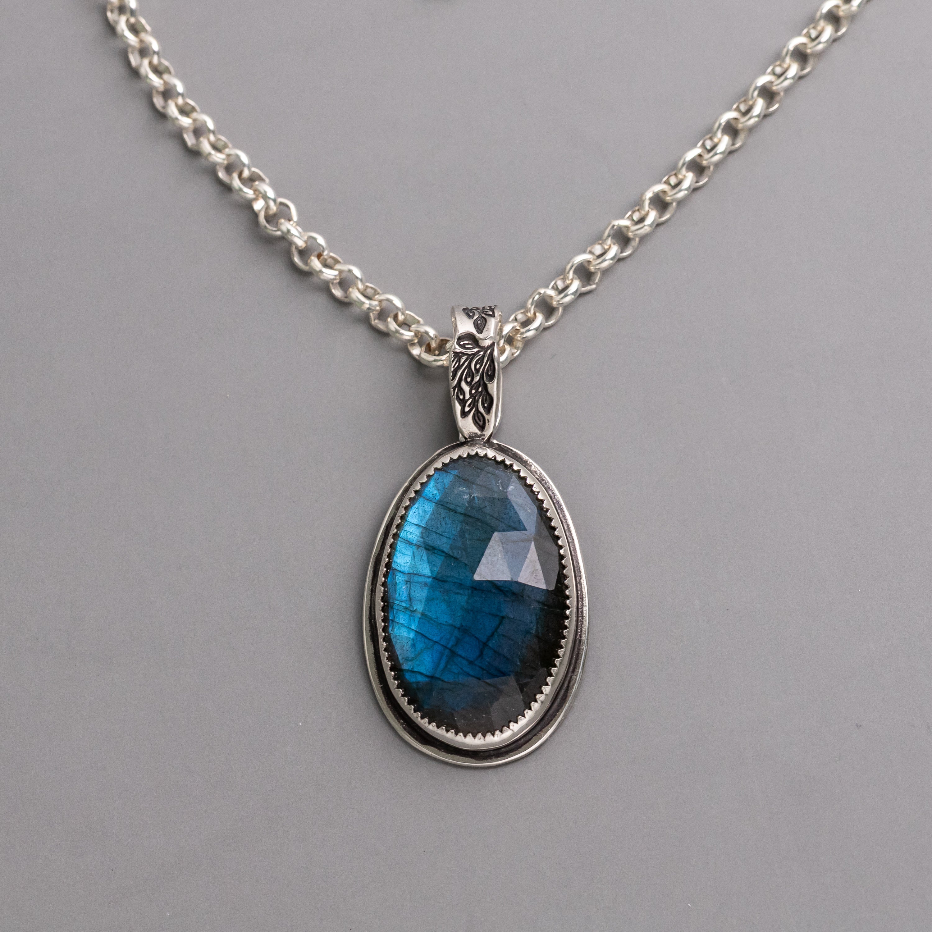 Faceted Labradorite Pendant Necklace with Stamped Bail