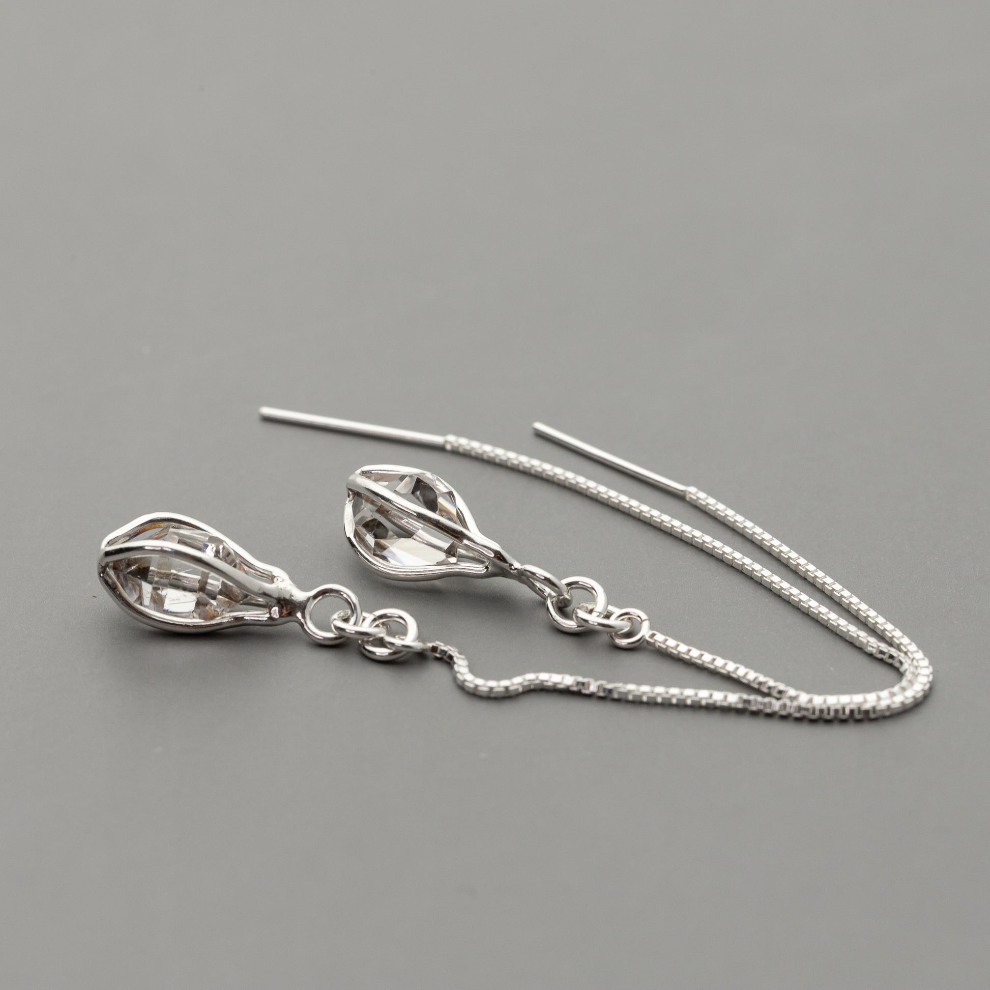 handmade sterling silver herkimer diamond threader earrings
