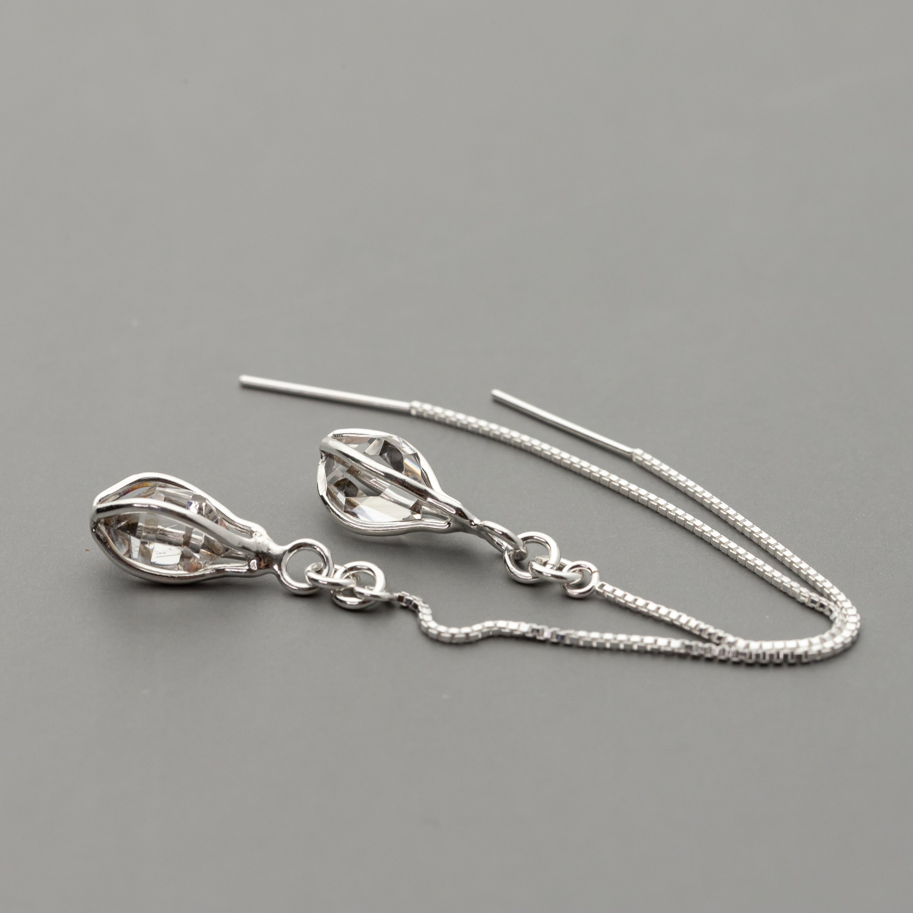 handmade sterling silver herkimer diamond threader earrings
