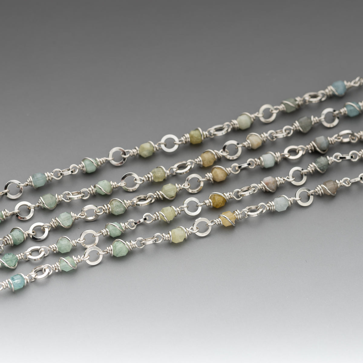 Aquamarine Wire Wrapped Chain Bracelet